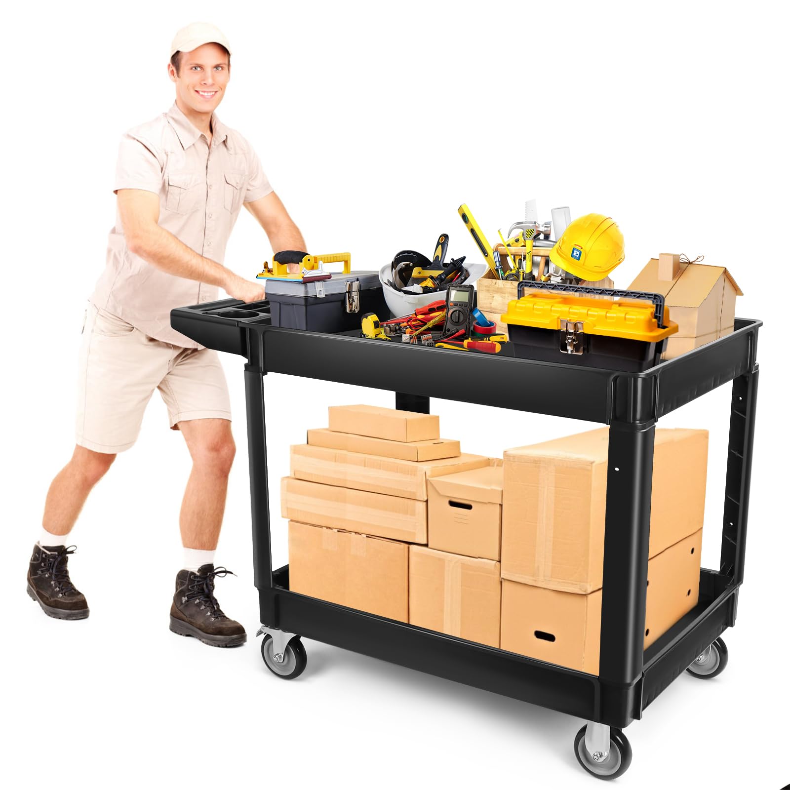 Sponsored Ad – 550lbs Heavy Duty Utility Cart on Wheels, Kalolary 2 Tier Extra Capacity Rolling Trolley Cart Multi-Purpose Large Service Cart with Handle Black Storage Organizer Mobile Tool for Warehouse