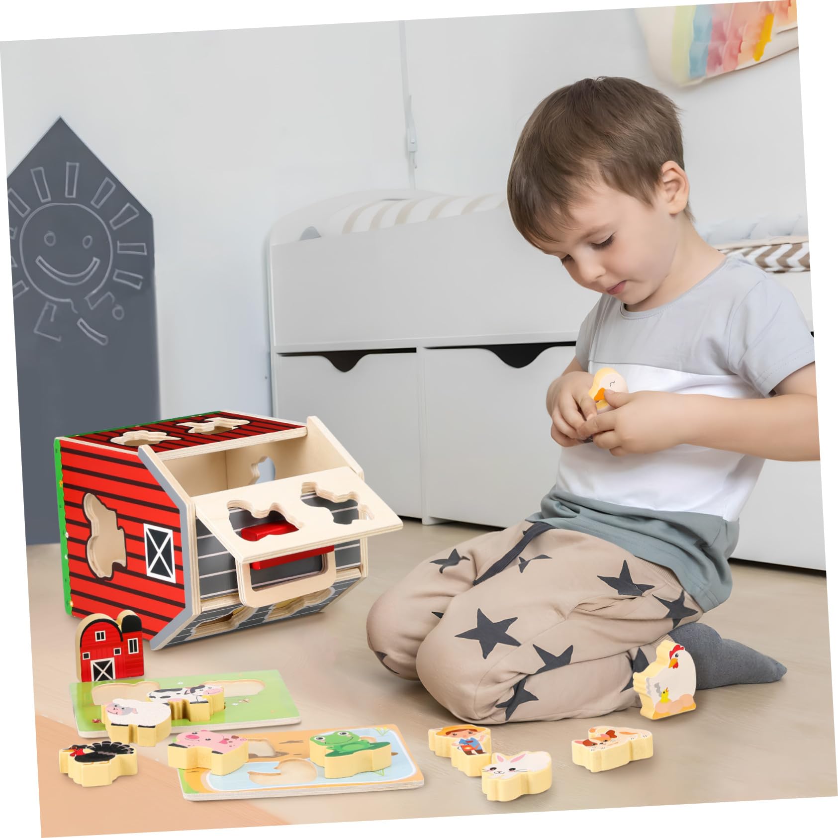 Abaodam Giocattolo Fattoria in Legno Montessori per Bambini | Anima Attivita Prescolari, Supporto Cognitivo e Coordinazione Occhio Mano, per Giochi All'aperto