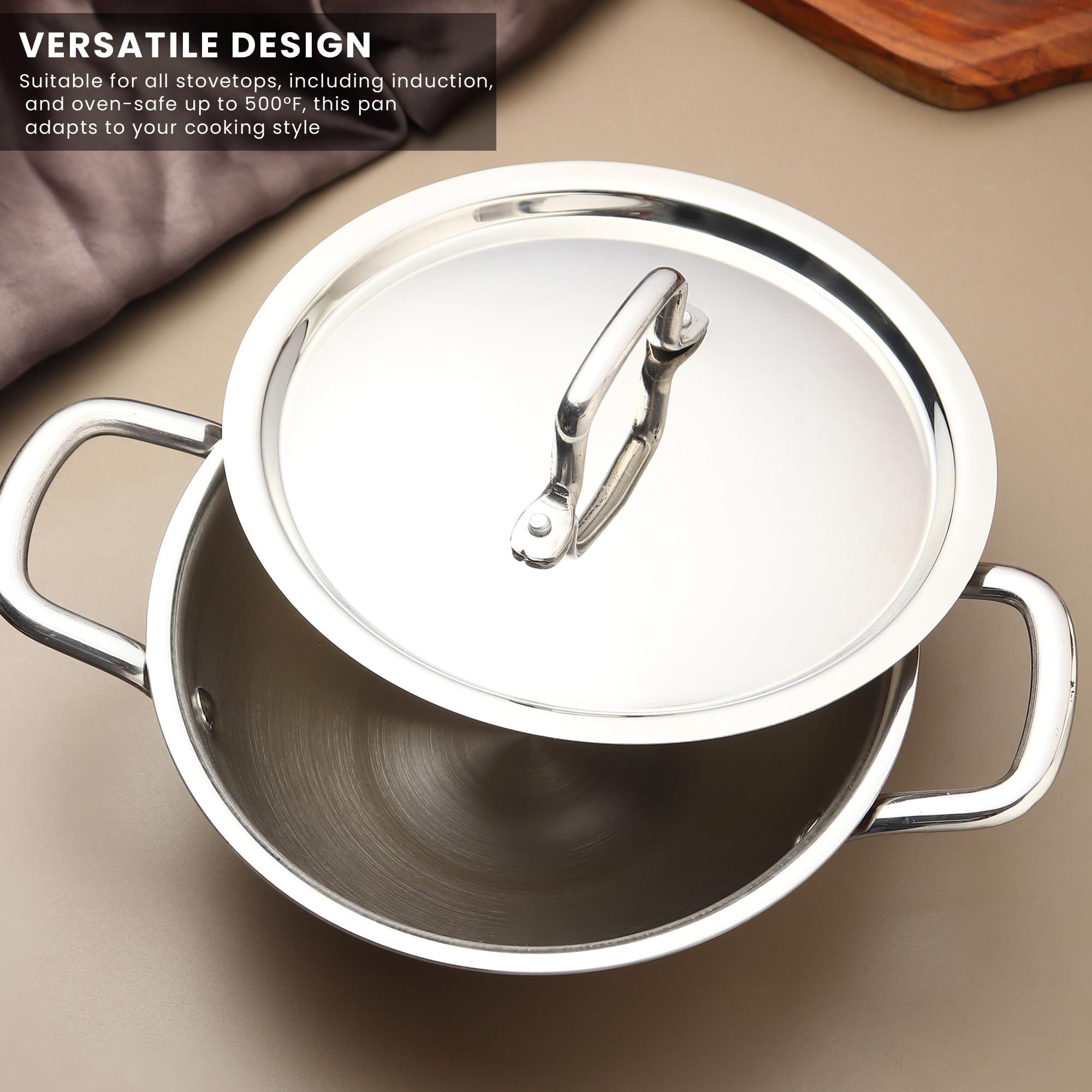 LiMETRO Steel Kadai - Premium Triply Stainless Steel -4 LiMETRO Steel Kadai - Premium Triply Stainless Steel -4