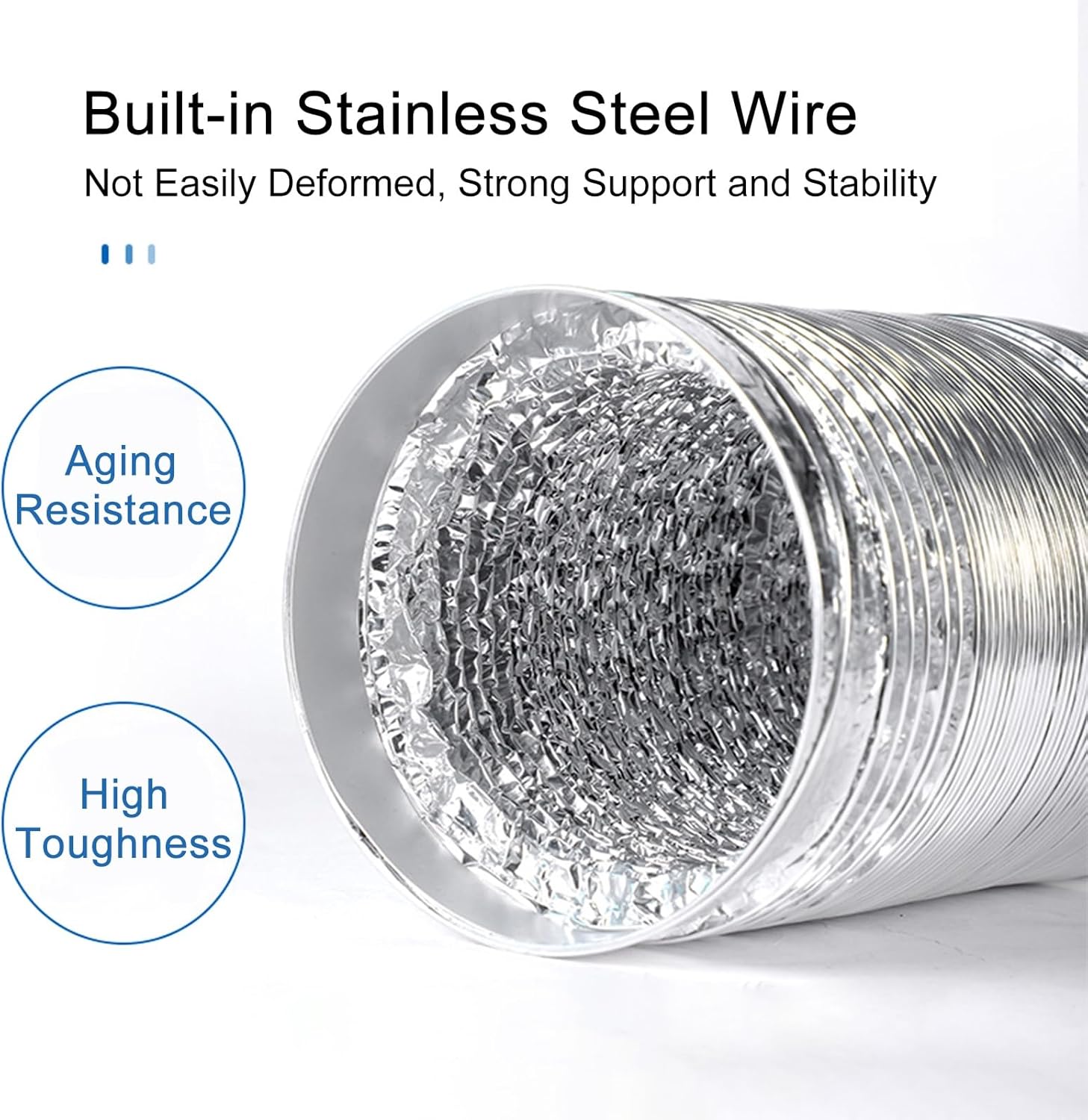 Aluminum Foil Dryer Vent Hose, Flexible Exhaust Duct Hose 3" 4" 5" 6" 7" 8", Flame Retardant, Ducting Insulated Air for Kitchen Range Hood HVAC(8cmx2m(3inx7ft))