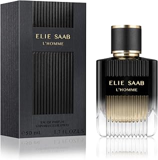 Elie Saab L'Homme 50 ml – Eau de Parfum de Hombre – Perfume Vetiver Boisé – Notas Sofisticadas de Bergamota, Cedro, Vetiver, Pachulí y Mirra – Botella de Vidrio con Lacado Negro Degradado