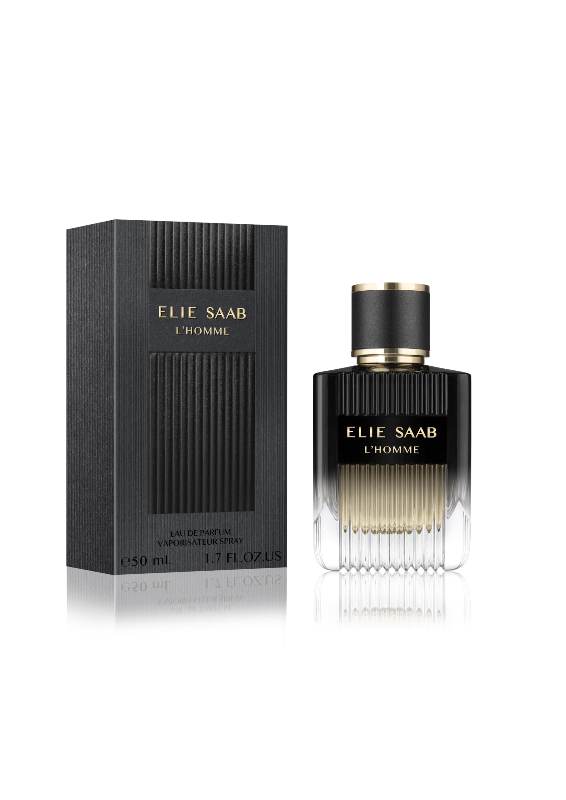 Elie Saab L'Homme 50 ml – Eau de Parfum für Herren – Holzig-Vetiver Duft – Raffinierte Noten von Bergamotte, Zedernholz, Vetiver, Patchouli und Myrrhe – Schwarze Verlaufslackierter Glasflakon