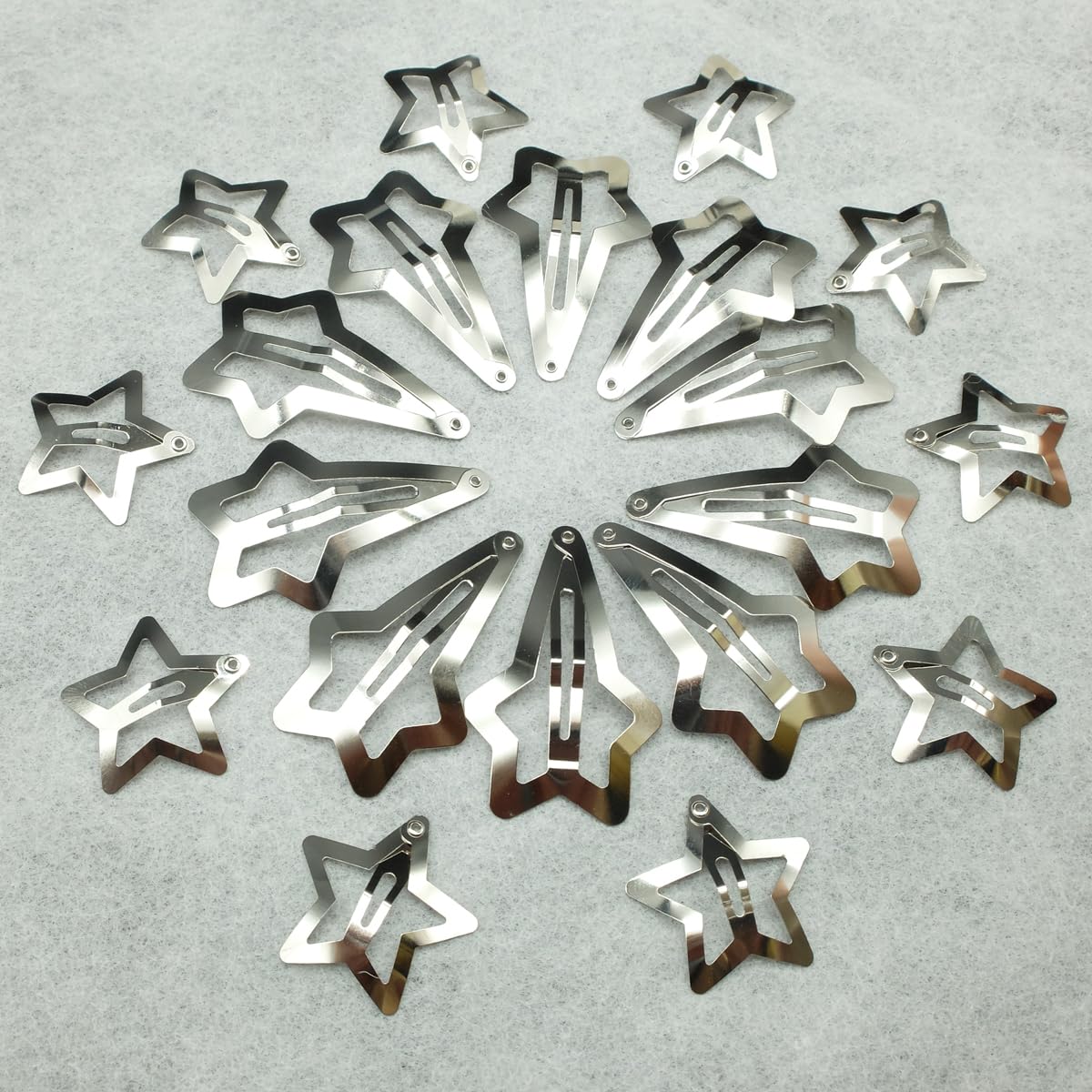 BAISAI20 PCS Two Styles Star Hair Clips, Snap Star Hair Barrettes Cute Lovely Accessories, Non Slip Star Clips for Girls Women 2000s Y2K Silver Metal Hair Clips