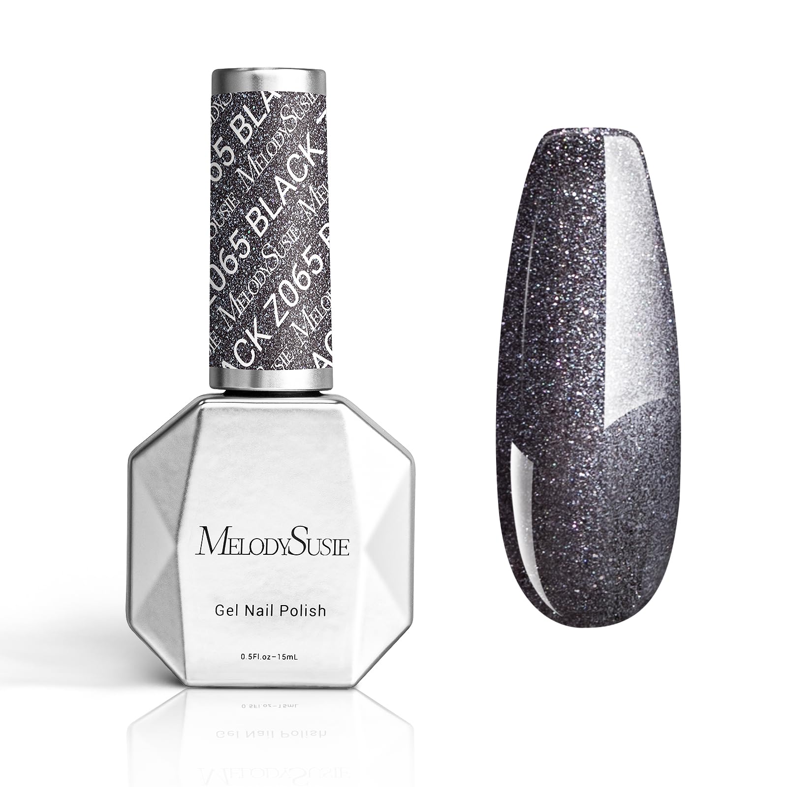 MelodySusie Thick Black Glitter Gel Nail Polish,0.5fl oz Sparkle Nails Soak Off UV LED Black Gray Glitter Gel Polish Gift for Women Nail Art Manicure Salon DIY Nail Design Decoration at Home-z065