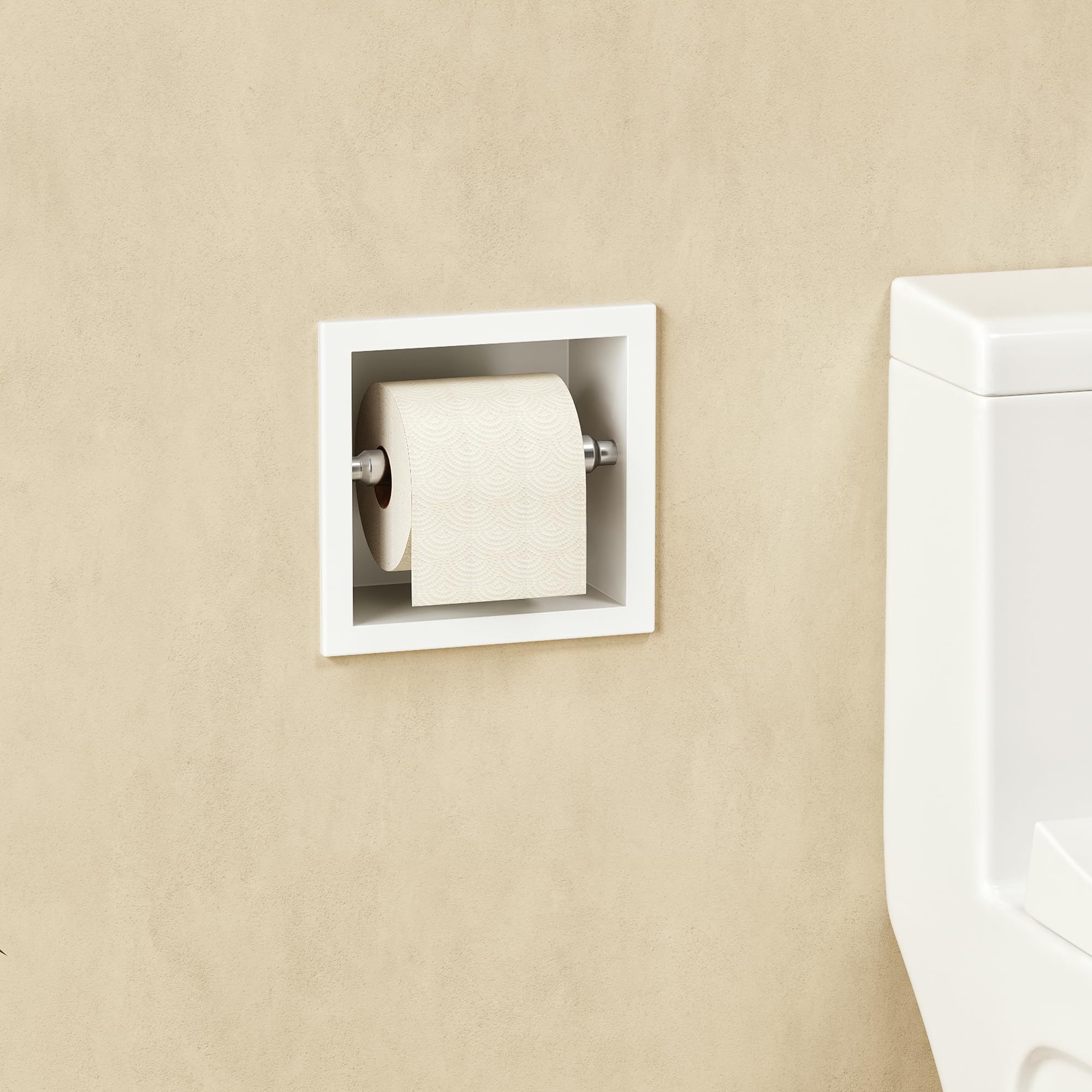 QEKE Recessed Toilet Paper Holder, 304 Stainless Steel, 1 Layer, White