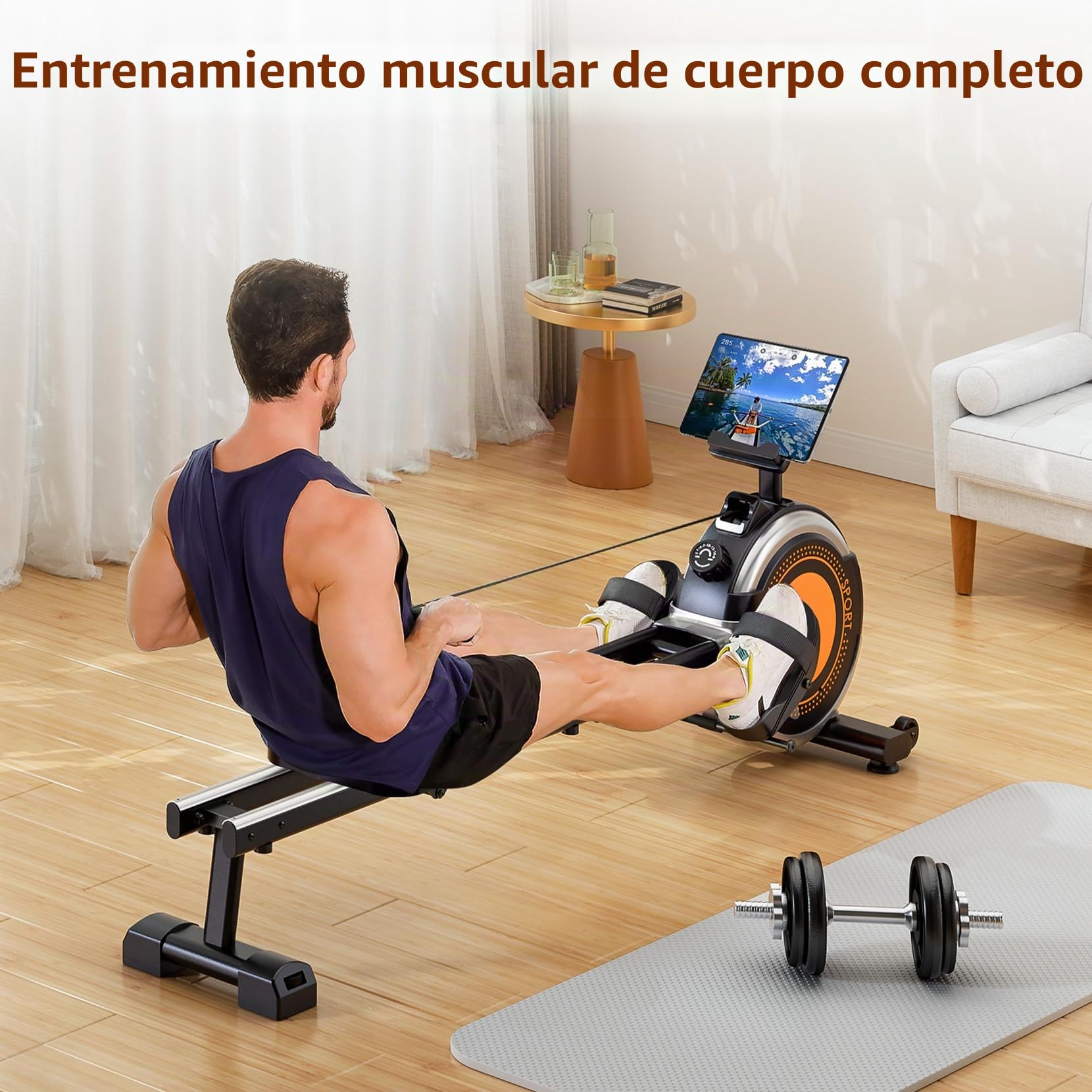 Dripex Máquina de Remo Silenciosa para Casa, 16 Niveles de Resistencia, Rieles Dobles Estables, Pantalla LCD, Soporta hasta 158 kg, Conexión Bluetooth con App, Ideal para Fitness en Casa