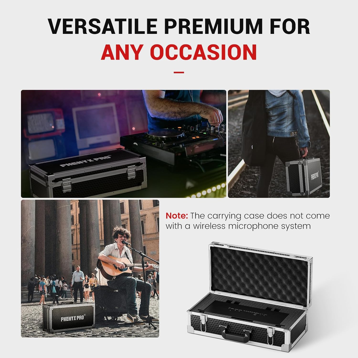 Phenyx Pro PTU-5200-4B 4-Channel Wireless Mic Set w/ 4 Bodypacks Bundle with Carrying Case PCSE-L