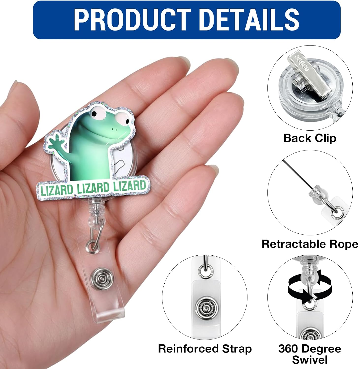 Funny Lizard Badge Reel Retractable for Nurse Teacher Doctor Medical Worker image 2