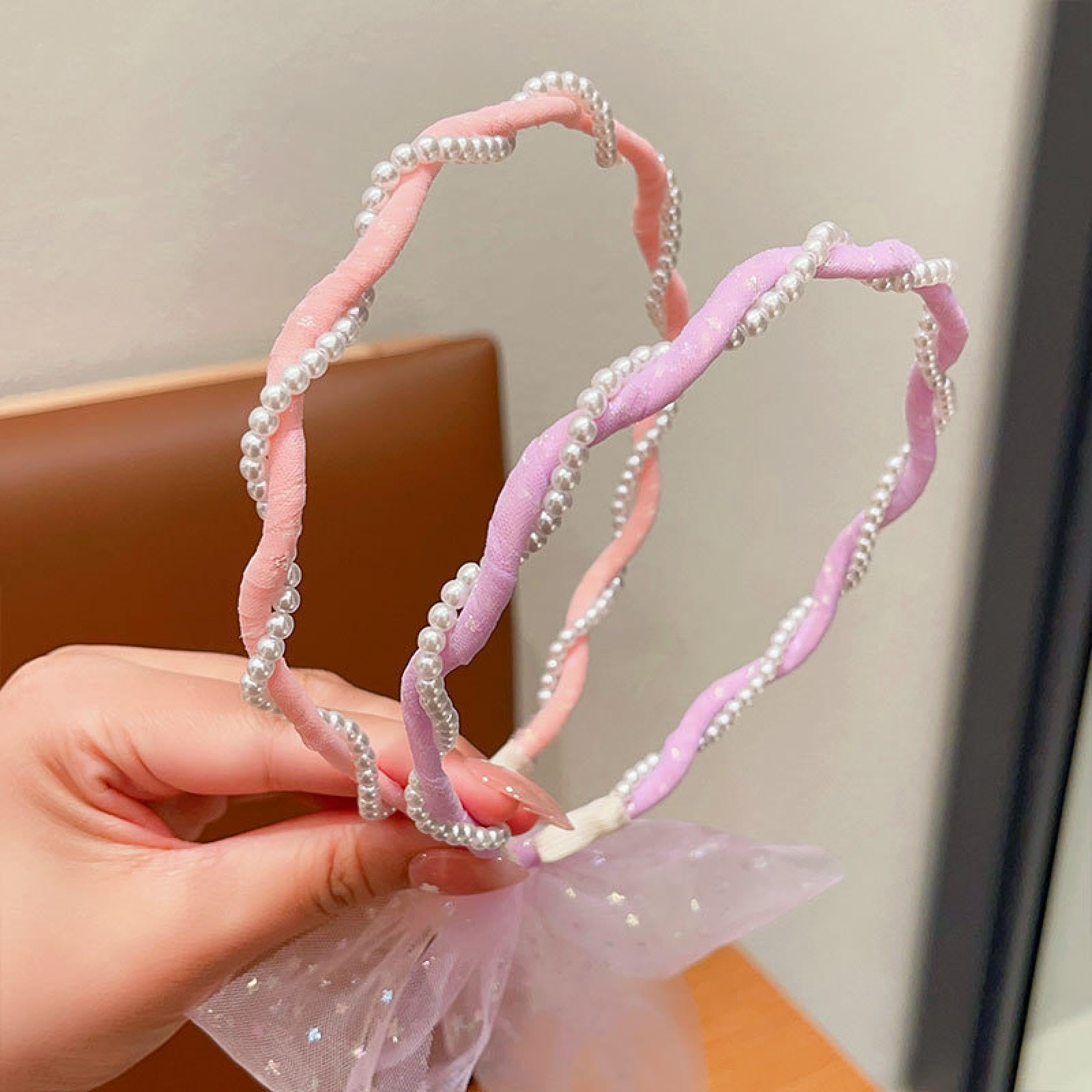 MACIUM Pearl Headbands, Streamers, Hairpins, Broken Hairbands Sweetheart Purple + Fairy Powder 2-Piece Set