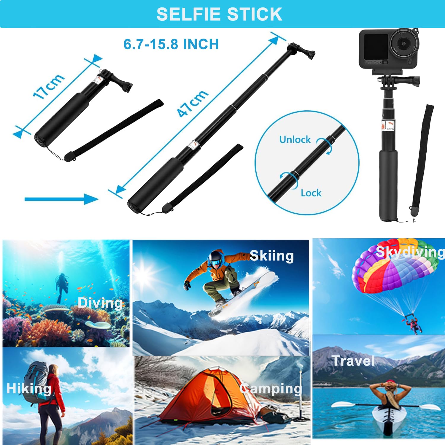 Accessori per DJI Osmo Action 5 Pro/4/3, custodia impermeabile Saprdii, pellicola proteggi schermo, filtro accessori subacquei, supporto per bicicletta selfie stick, supporti per torace/testa/manubrio
