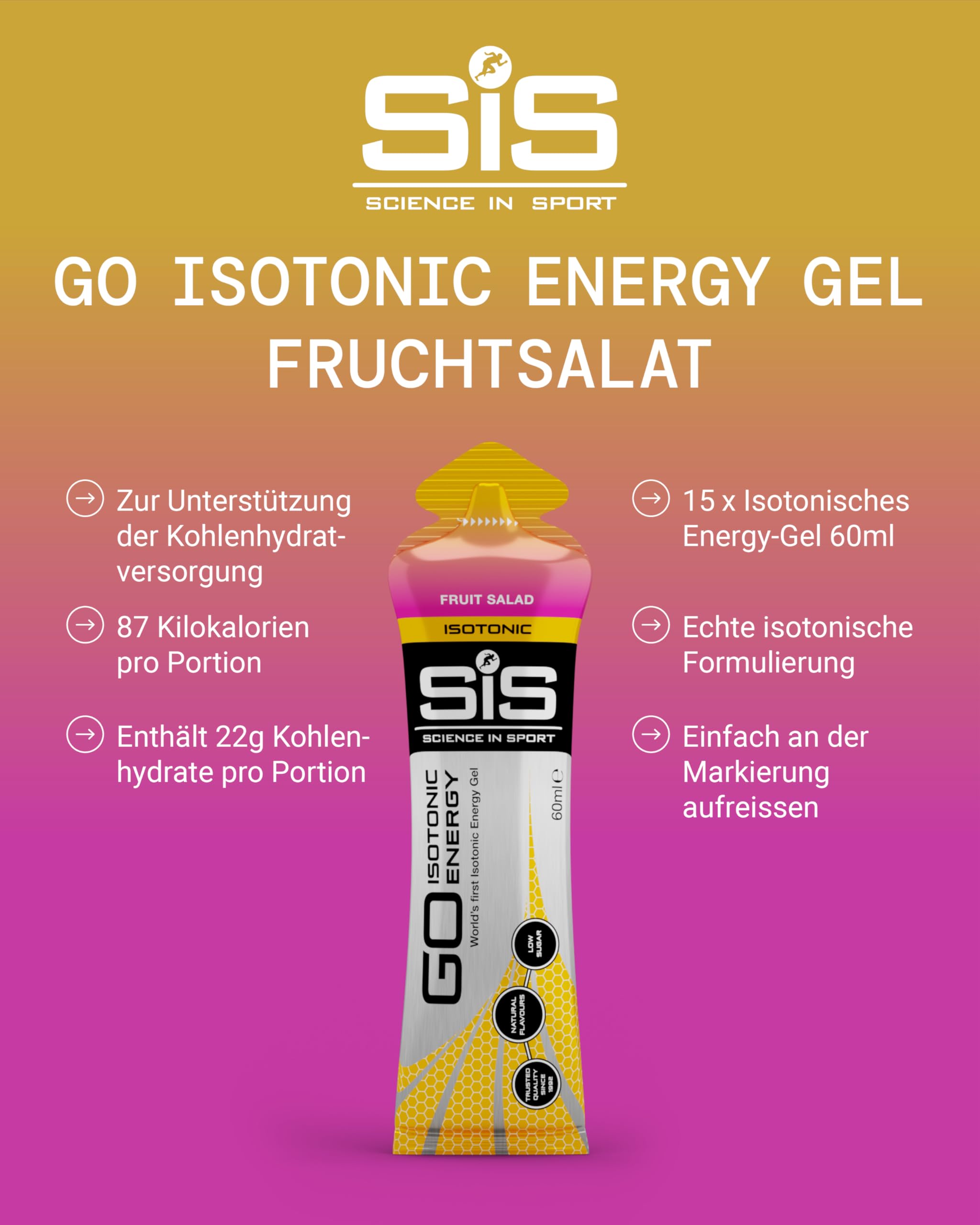 Science in Sport GO Isotonic Energy Gel 15 x 60ml Obstsalat, Vegan - Isotonische Formulierung mit 22g Kohlenhydrate, Guter Energielieferant, Optimale Alternative für isotonische Getränke