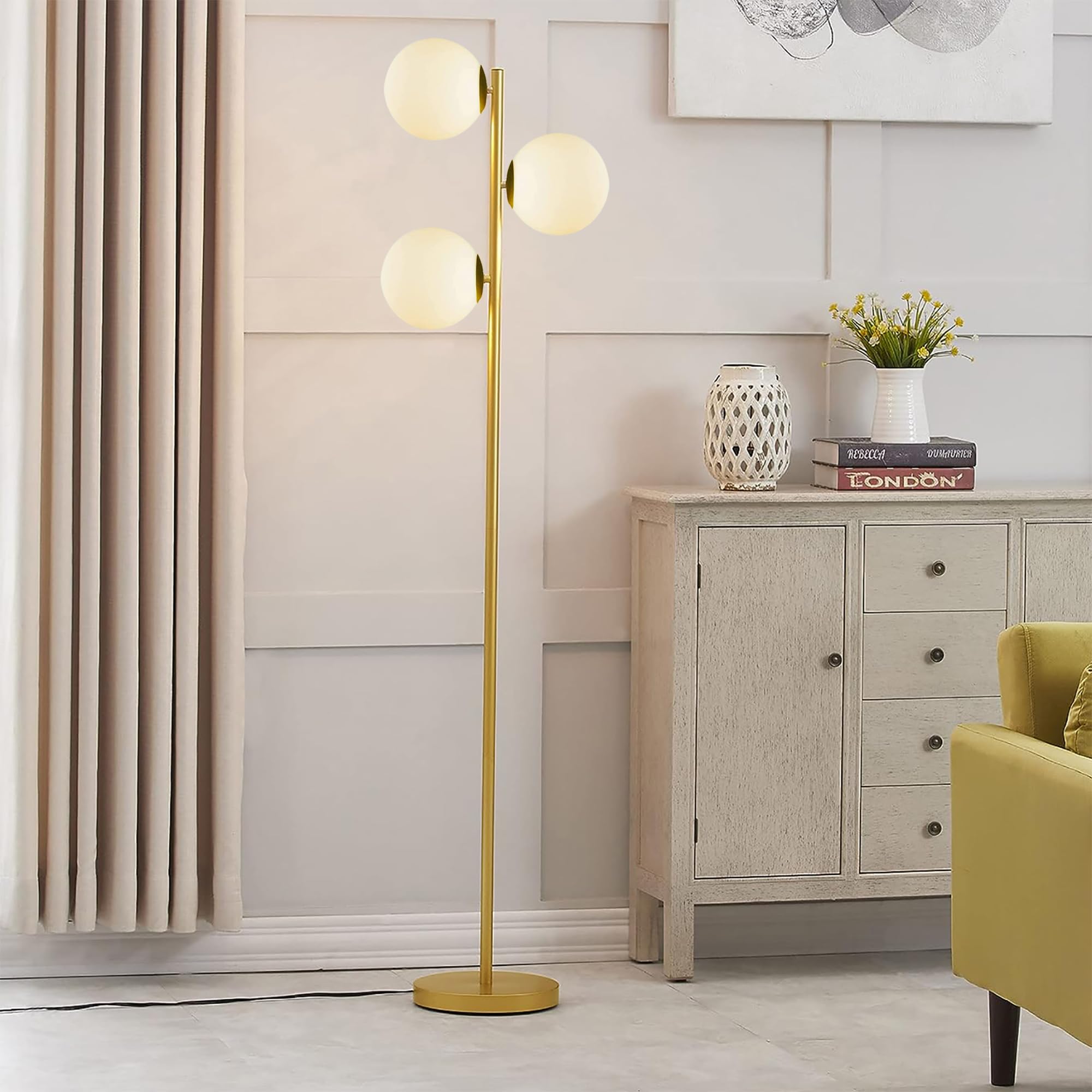 Homesake Industrial Tree LED Floor Lamps for Living Room, Standing Lamp with 3 Frosted Glass Globe Shades, 62" Golden (Golden) (B0CRF4GTBK) Amazon Price History, Amazon Price Tracker