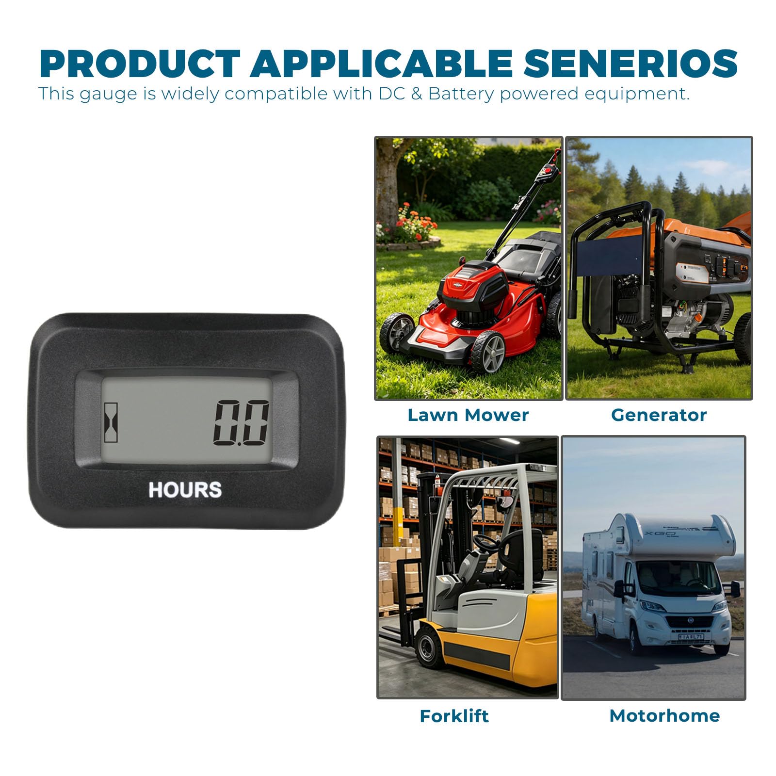 Runleader Digital Maintenance Hour Meter, Volt DC 5V to 60V for ZTR Rasaerba Trattore Generatore Golf cart Club car Scrubber Marine ATV Motor Compressor and Gas Powered Equipment