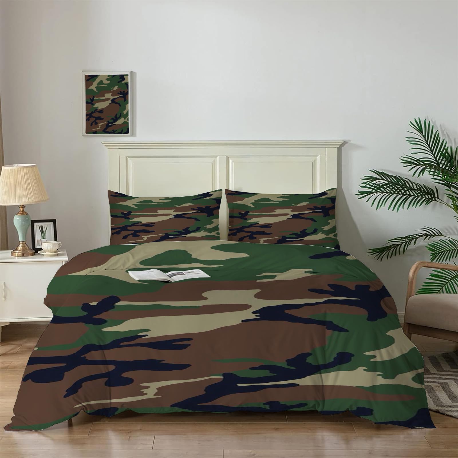 Parure de lit camouflage vert foncé housse de couette imprimée militaire garçon ado