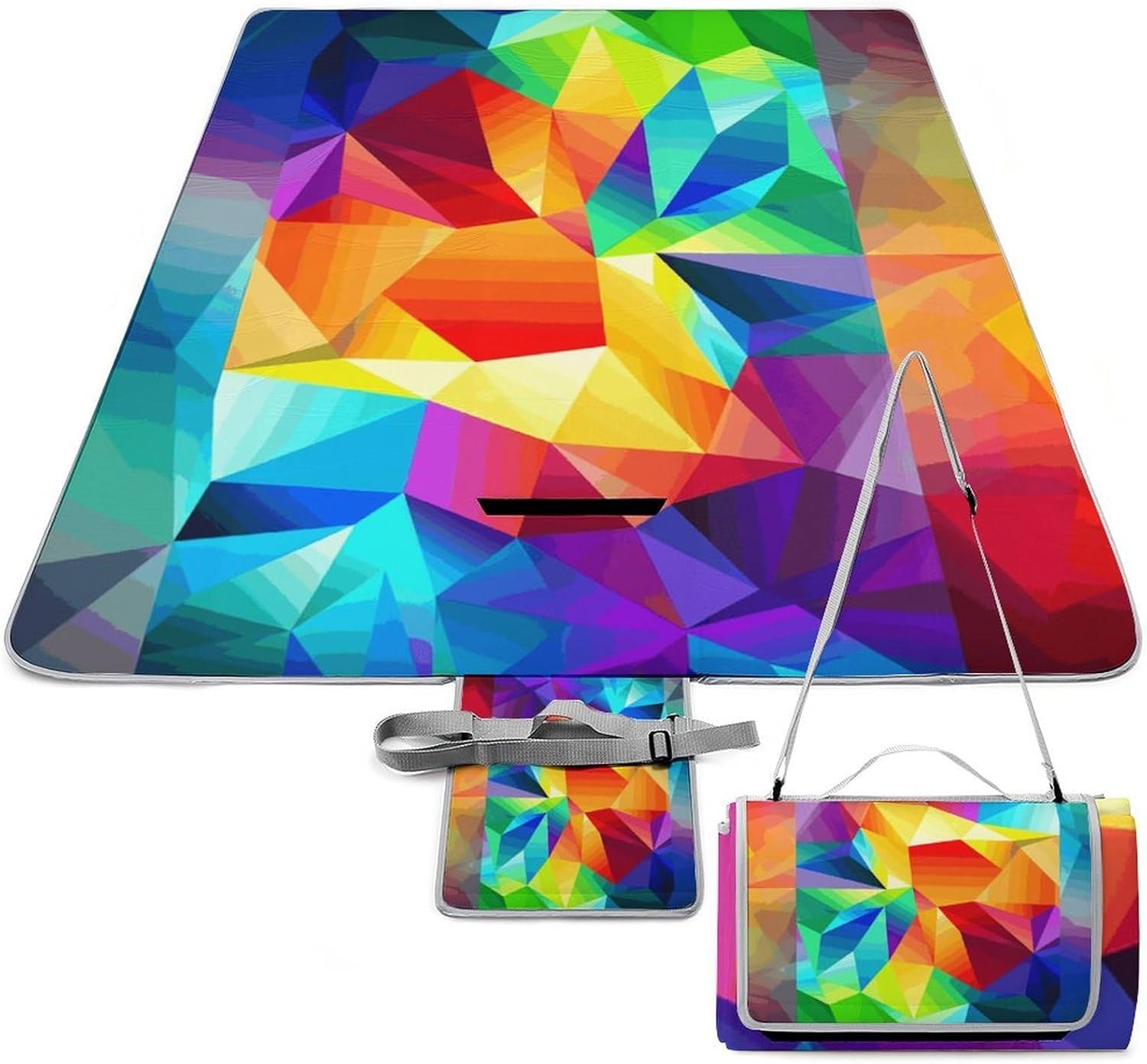 Rainbow Geometric Outdoor Picnic Blanket is Foldable and Sandproof.Square Picnic Mat-Waterproof - Lightweight.Square Beach Mats for The Beach, Hiking, Travel, Camping, Festivals.