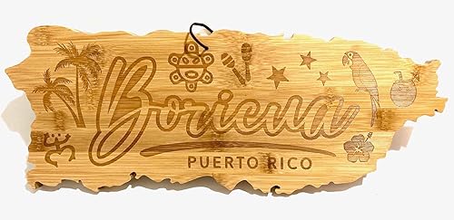 Miniatura 8 de Tabla de cortar de Puerto Rico 100% bambú Boricua Decor Tabla de servir puertorriqueña Decoración de pared para el hogar, decoración de fiesta