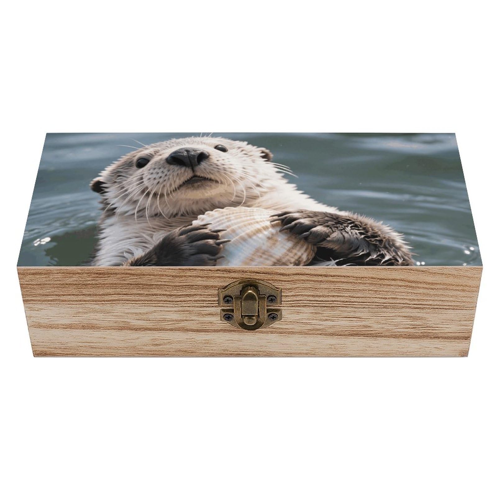 FodPand Decorative Keepsake Box Wooden Storage Boxes with Hinged Lid Handmade Sea Otter Wood Organizer Memory Treasure Box for Jewelry Craft Card Photo Storage Wedding Bridal Shower Gifts