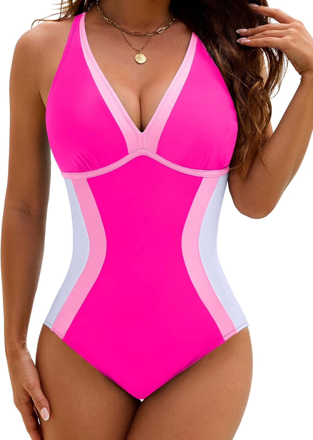 BMJL Womens One Piece Swimsuit Slimming Tummy Control Bathing Suit Color Block Shapewear Swim Suits 2025