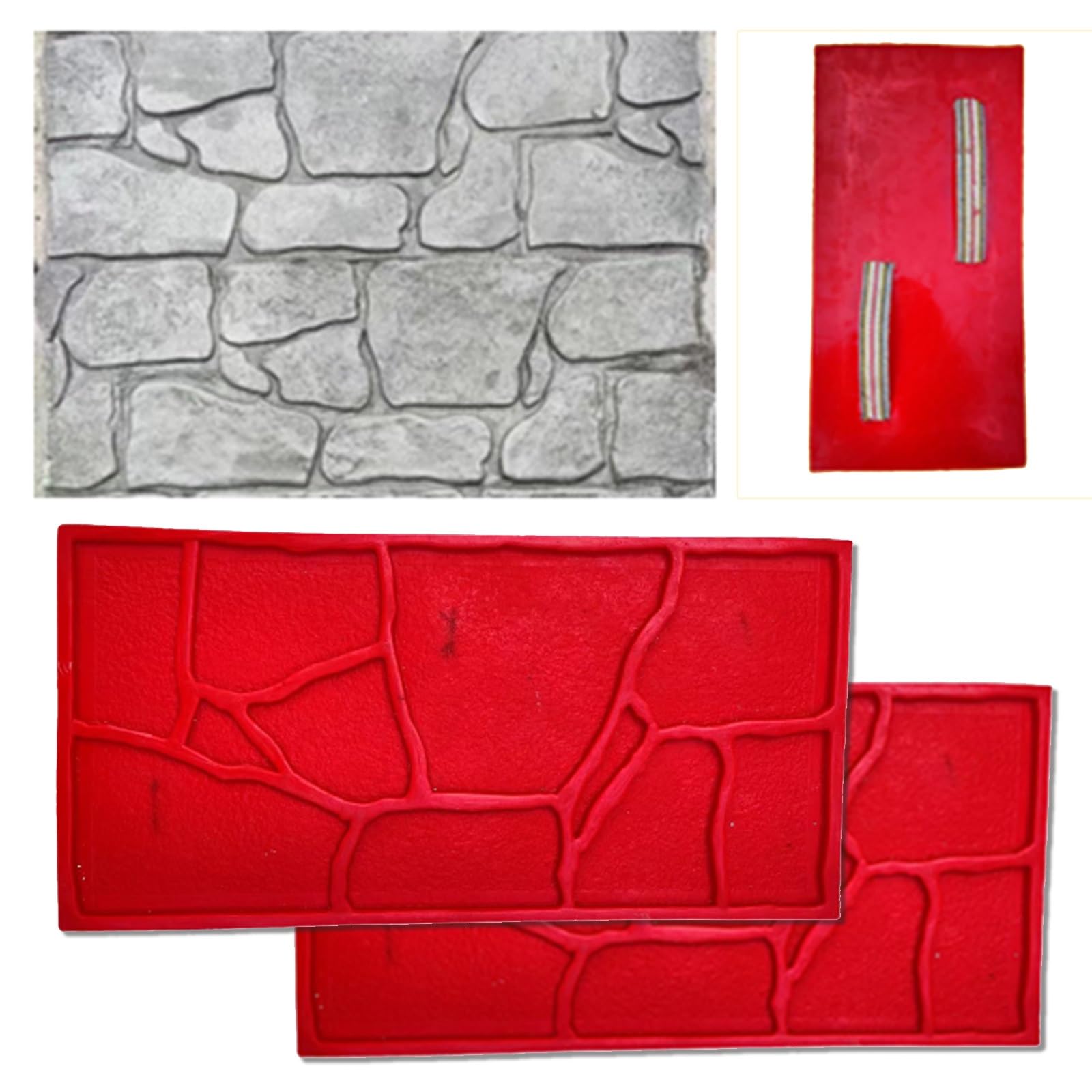 Moldes Hormigon Impreso con Asas, Textura de Piedra, Sello de Poliuretano for Piel Texturizada de Hormigón de 60x30cm for Carreteras, Muros