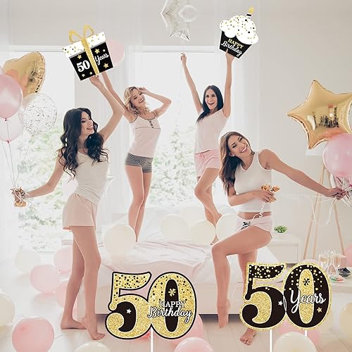 Miniatura 2 de Juego de 8 letreros de fiesta de cumpleaños número 50 con estacas y decoraciones de césped al aire libre