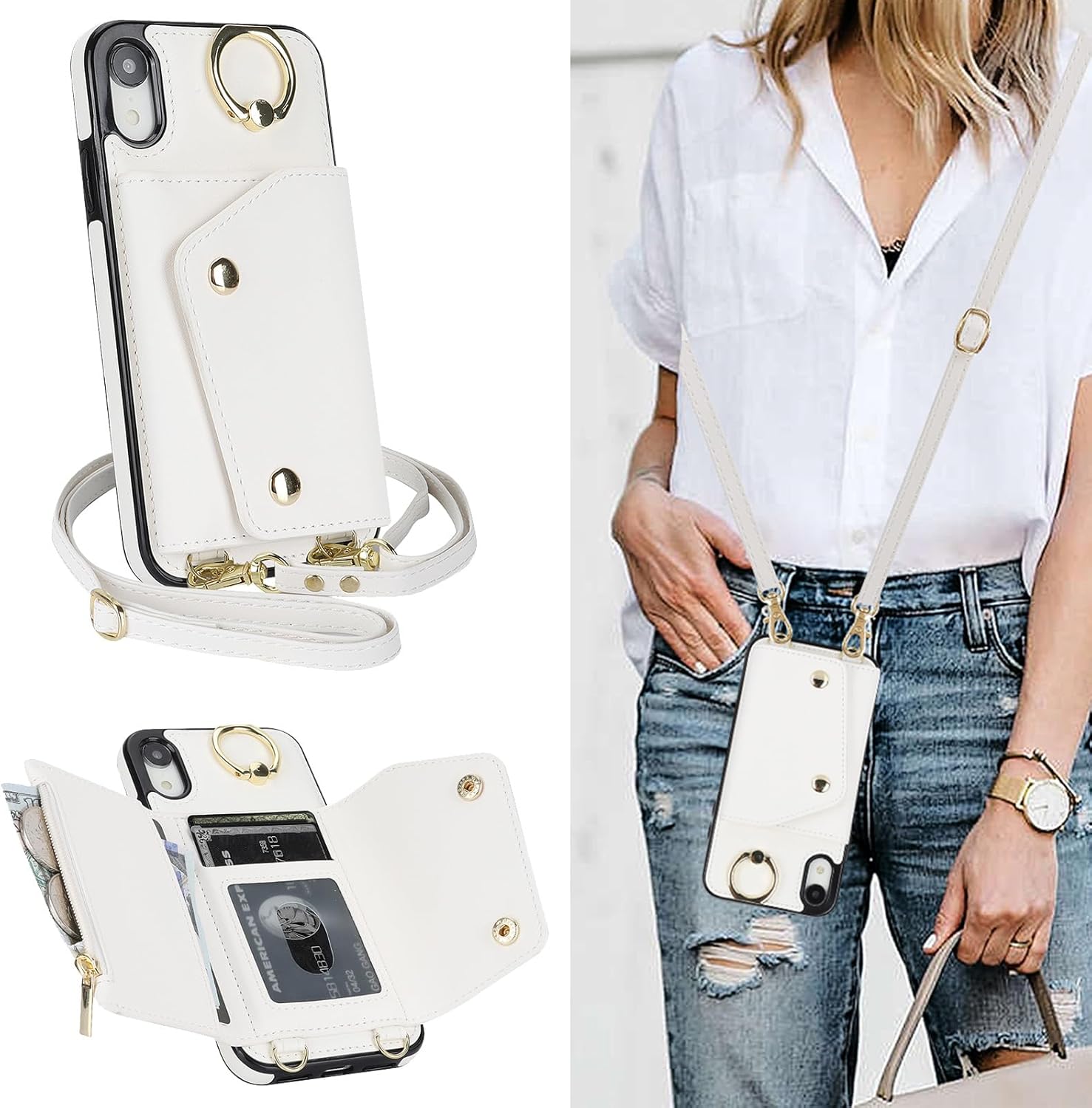 ELTEKER iPhone XR Crossbody Case Lanyard Case with Card Holder, iPhone