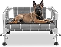 Vista 11 de Cama elevada para perros con valla de 3 lados, cama elevada para mascotas con patas antideslizantes, sofá elevado duradero para perros medianos, uso