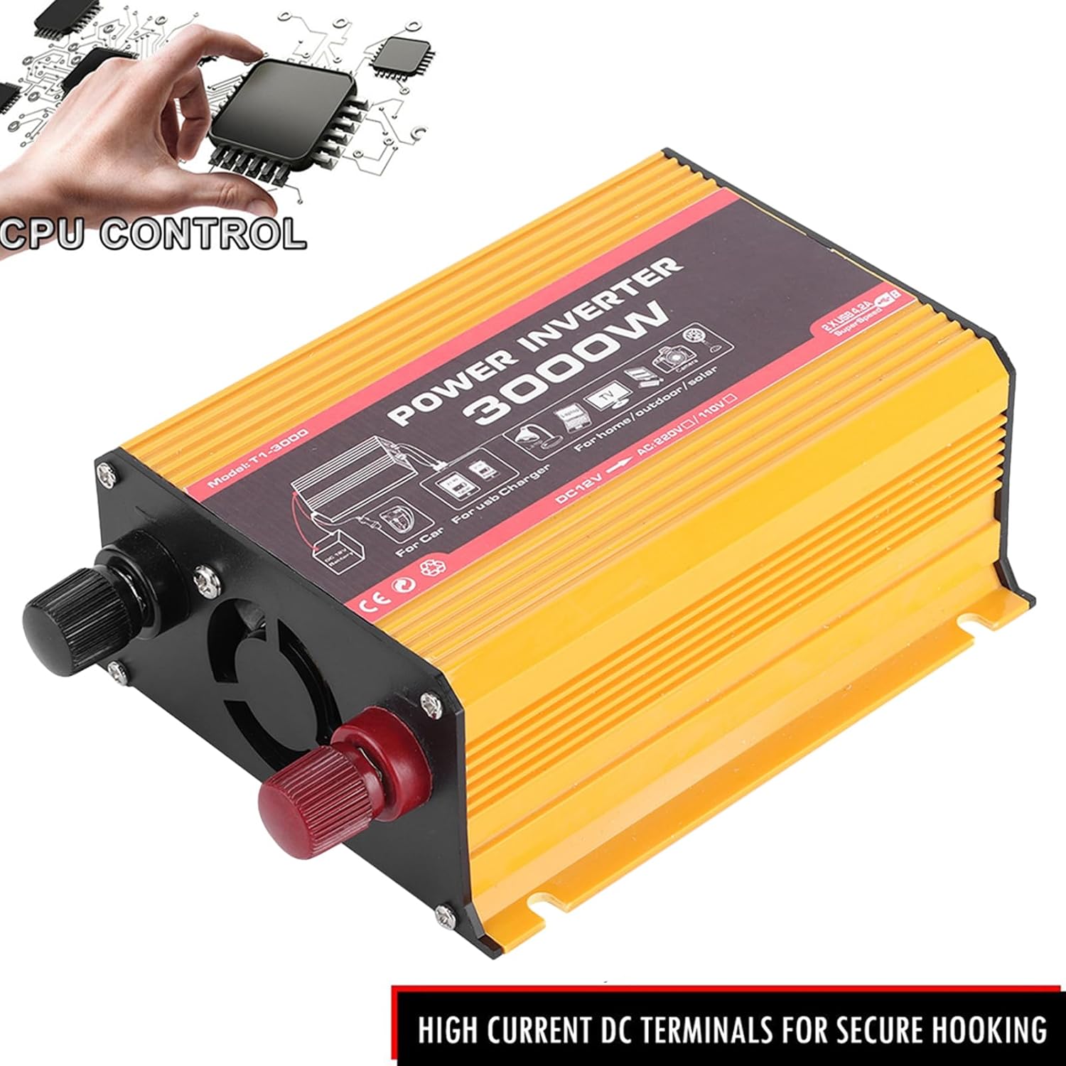 Power Inverter 3000W Converter Auto Dual USB Fast Modified Sine Wave Adapter with Cigarette Lighter (US Plug)