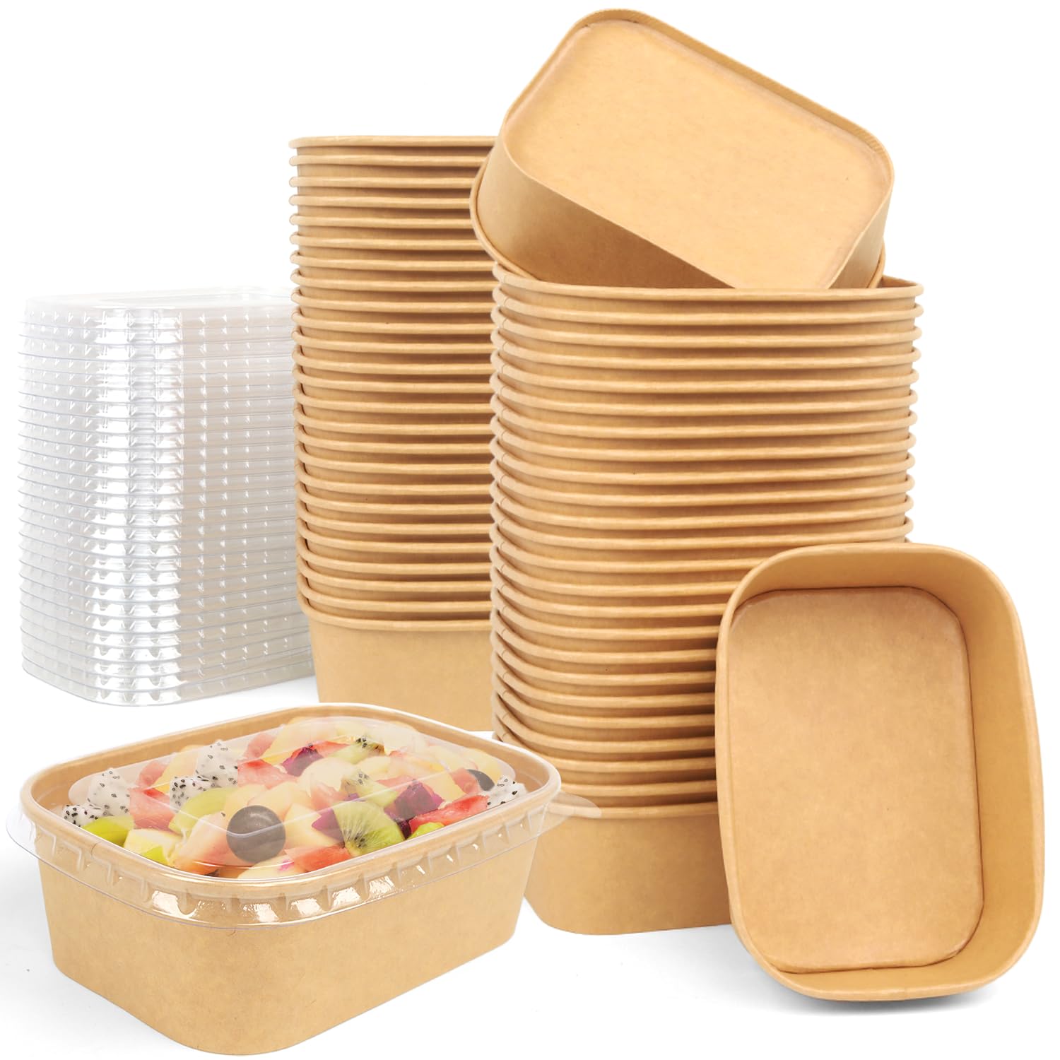 Contenitori per alimenti usa e getta, 50 pezzi, 540 ml, contenitori di carta usa e getta per la preparazione dei pasti con coperchio, contenitori per alimenti in carta, contenitori usa e getta per il