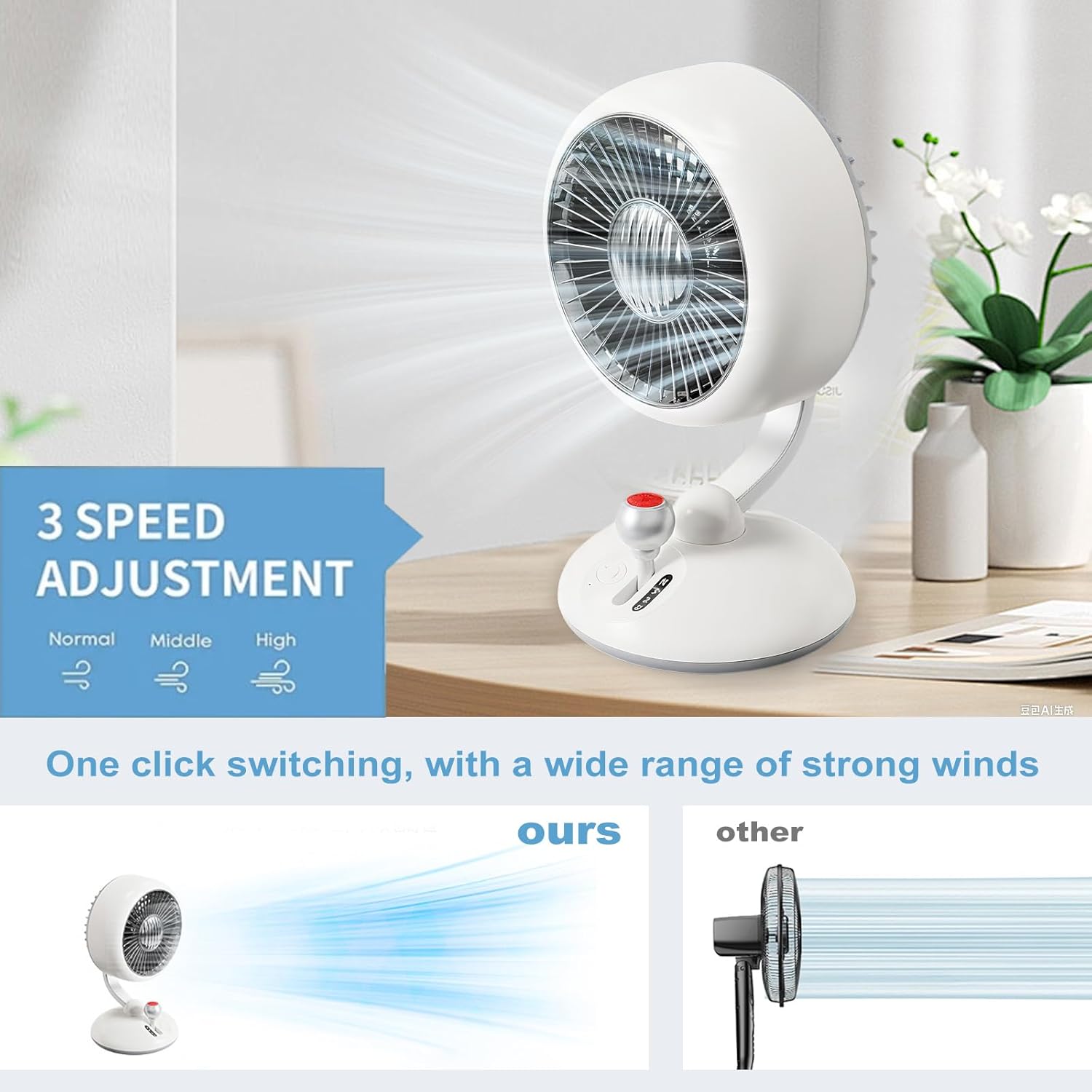 Desk Fan with Night Light, 9 Inch Air Circulator Fan with 3 Speed, 45° Tilt, 120° Oscillation, Quiet Table Fan for Bedroom, Office, Indoor, Camping Tent, RV, Outdoor (Yellow)