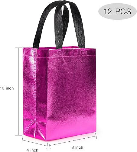 Miniatura 9 de WRAPAHOLIC Bolsa de regalo dorada reutilizable con asas, paquete de 12 unidades, tamaño mediano de 8 x 4 x 10 pulgadas, perfecta para bolsas de