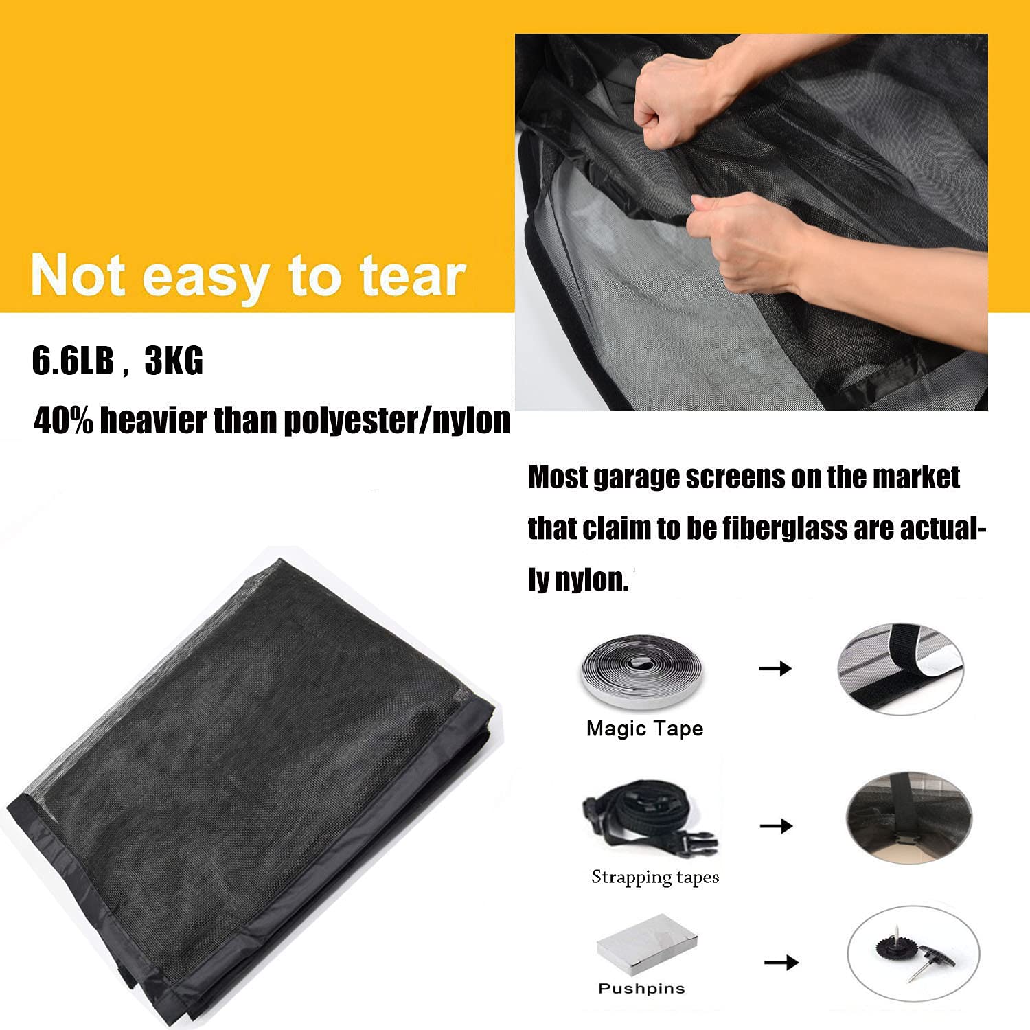 LIAMST Garage Screen Door for Double Garage Doors 16x8FT- Reinforced Fiberglass Door Screen,Stronger 3000gï¼ˆ6.6LBï¼‰ High Energy Magnets ï¼ŒHands Free Magnetic Screen Door