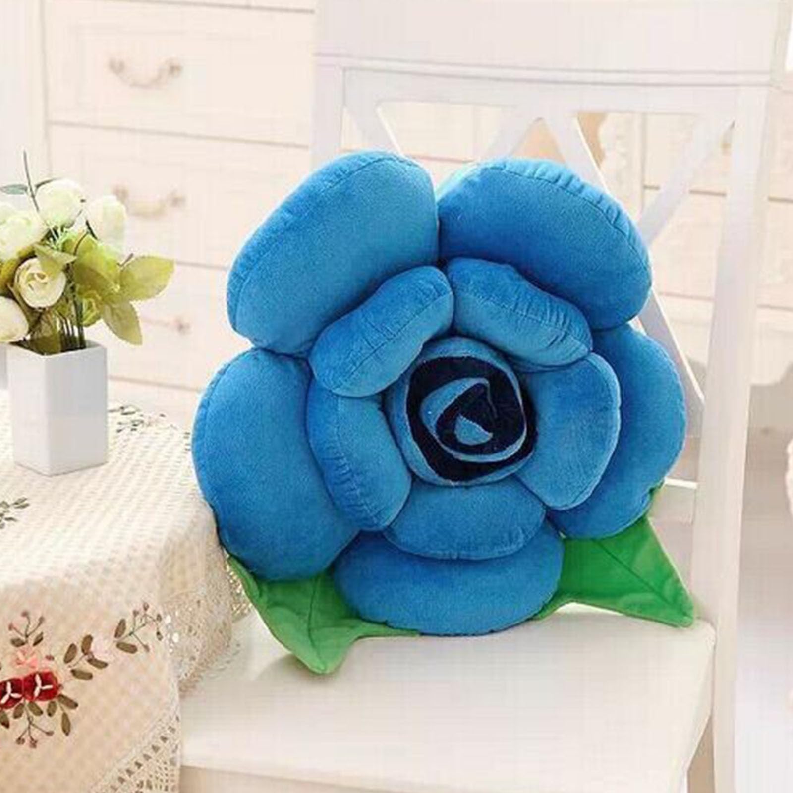 Chickwin Cute Flower Pillow, Rose Flower Shaped Cushion Soft Plush Seating Cushion Aesthetic Pillows for Bedroom Sofa Chair Cute Room Decor (Blue,60 * 60cm)