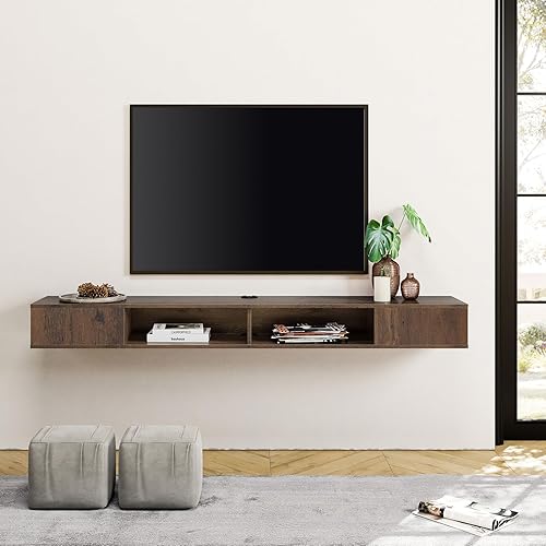 Miniatura 25 de WAMPAT Soporte flotante de TV de 70 pulgadas con luces LED azules, consola multimedia centro de entretenimiento, estante montado en la pared, Luz