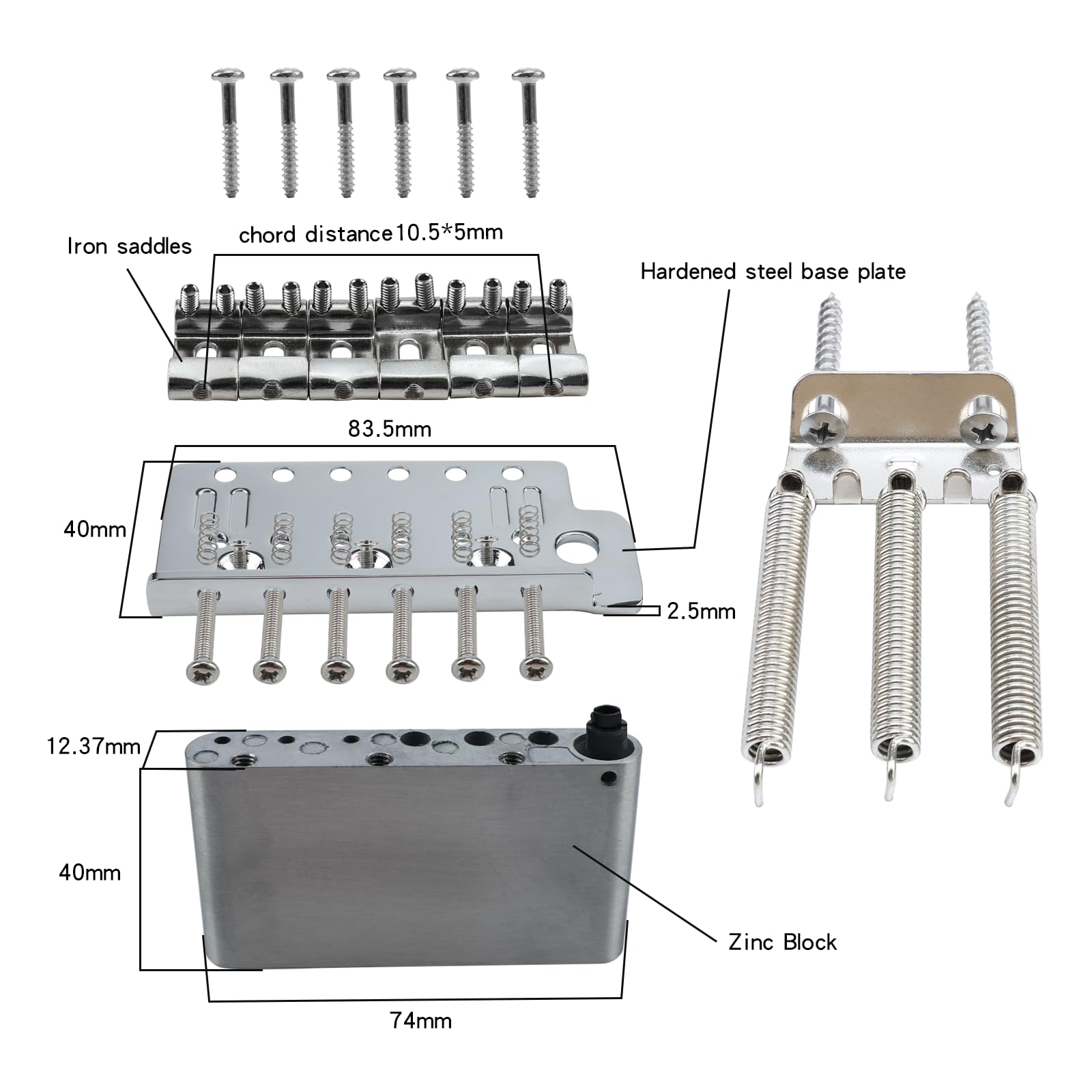 Puente de guitarra eléctrica de 10,5 mm, cromado, puente de trémolo de 6 puntos, acero inoxidable, placa de aleación de zinc, compatible con piezas de repuesto de guitarra eléctrica Stratocaster