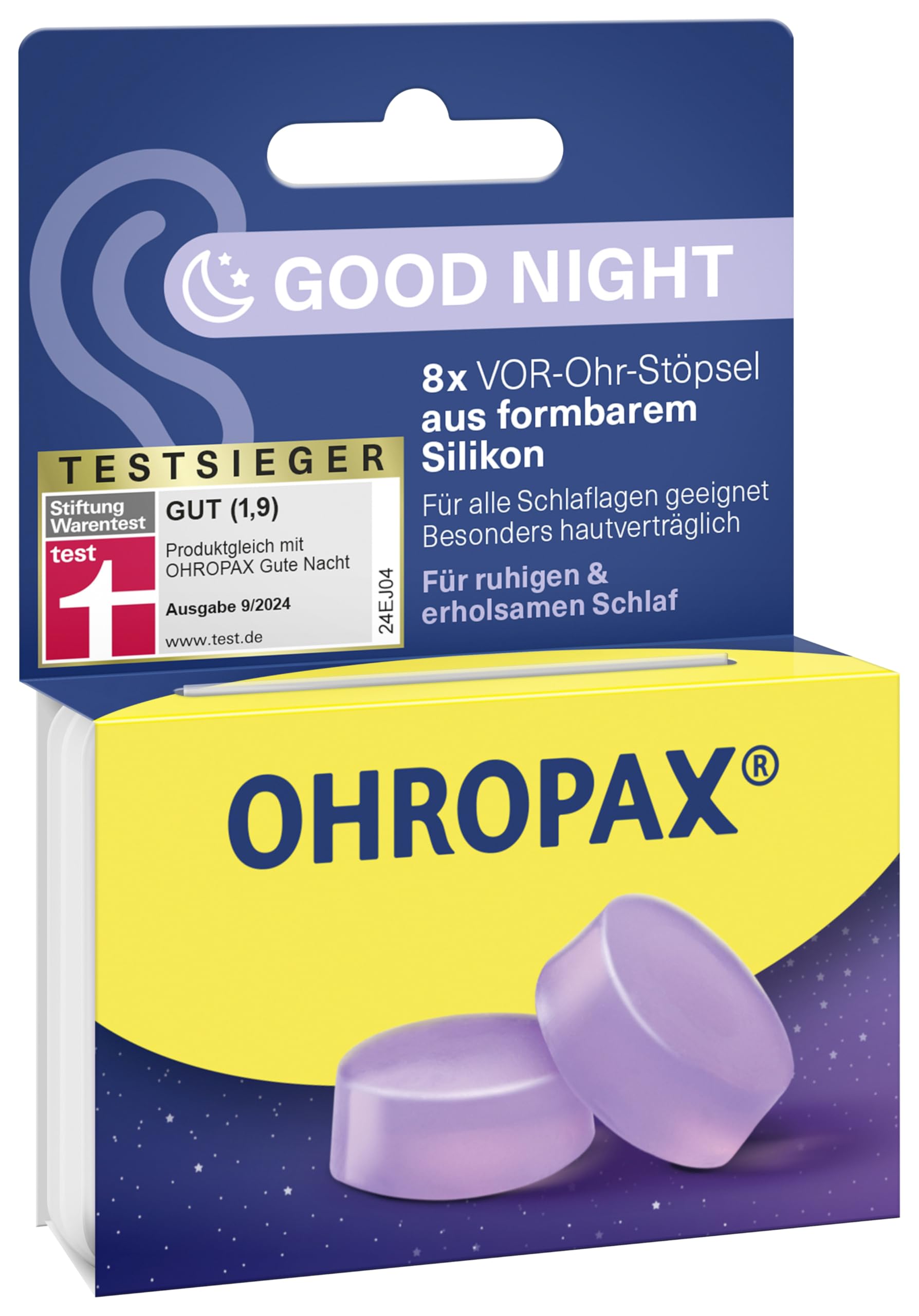 Ohropax Gute Nacht Ohrstöpsel – Silikon, 23 dB, 8 Stück