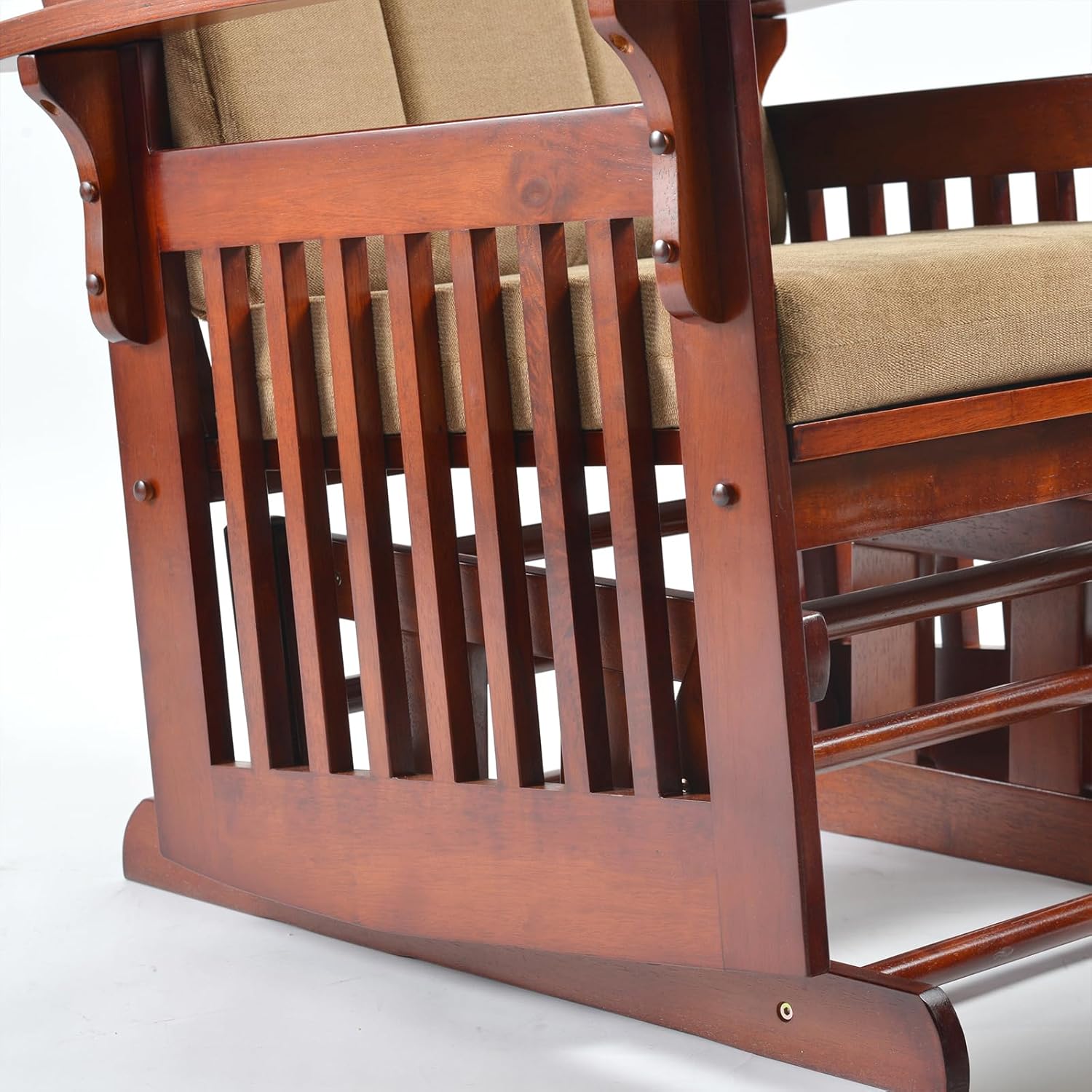 Rustic Glider Chair for Nursery with Ottoman, Resistant Rubber Wood Nursery Glider and Ottoman Sets for Relaxing, Rocking Chair for Living Room Bedroom (Brown)