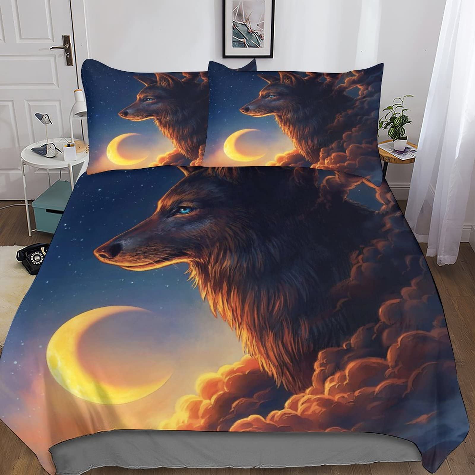 Housse de couette loup pour lit enfant et adulte, parure de lit double 200x200 style sauvage