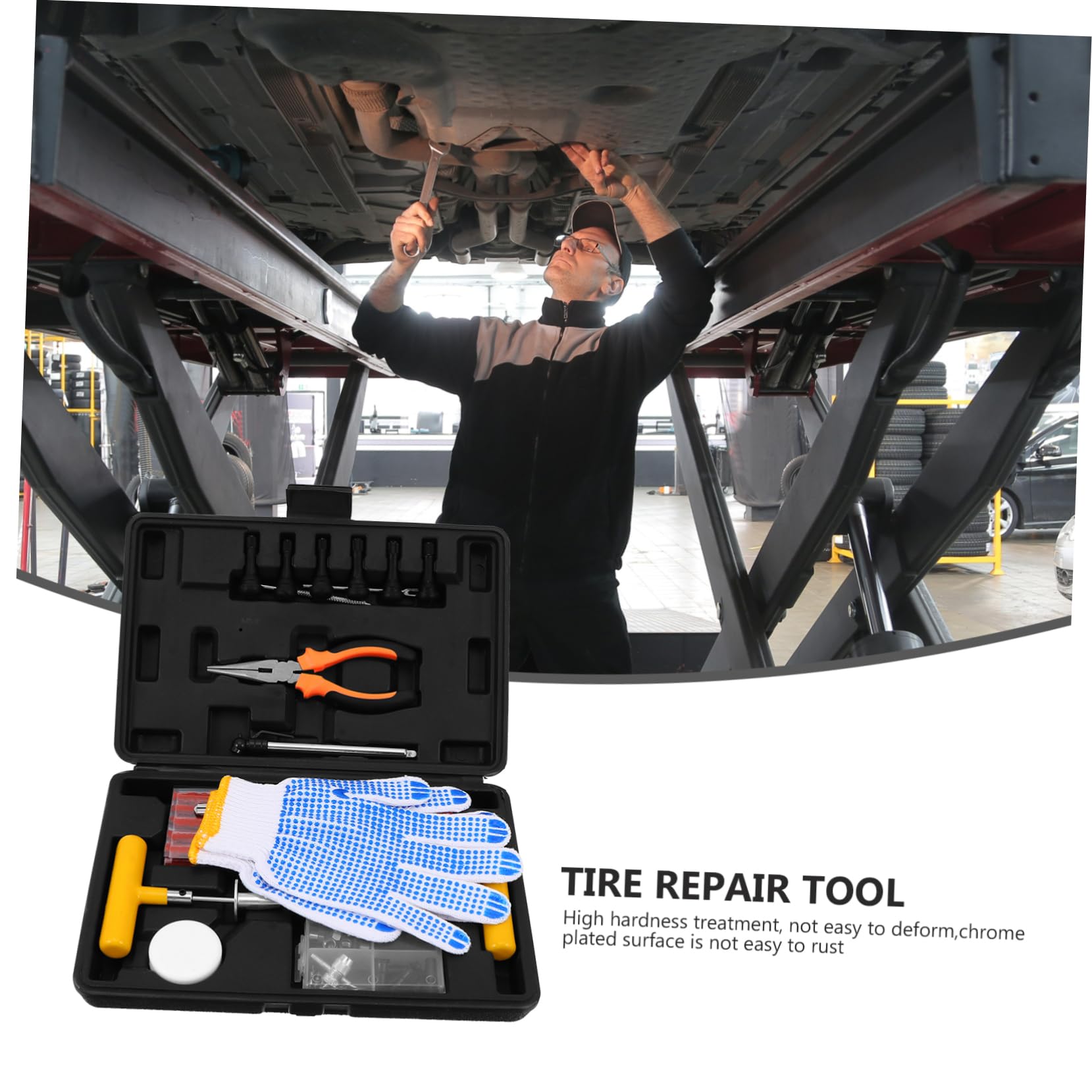 GLEAVI Kit de Reparación de Neumáticos para Coche, 100 Piezas, Portátil y Ligero, de Acero y Goma, para Reparación de Coche Momento