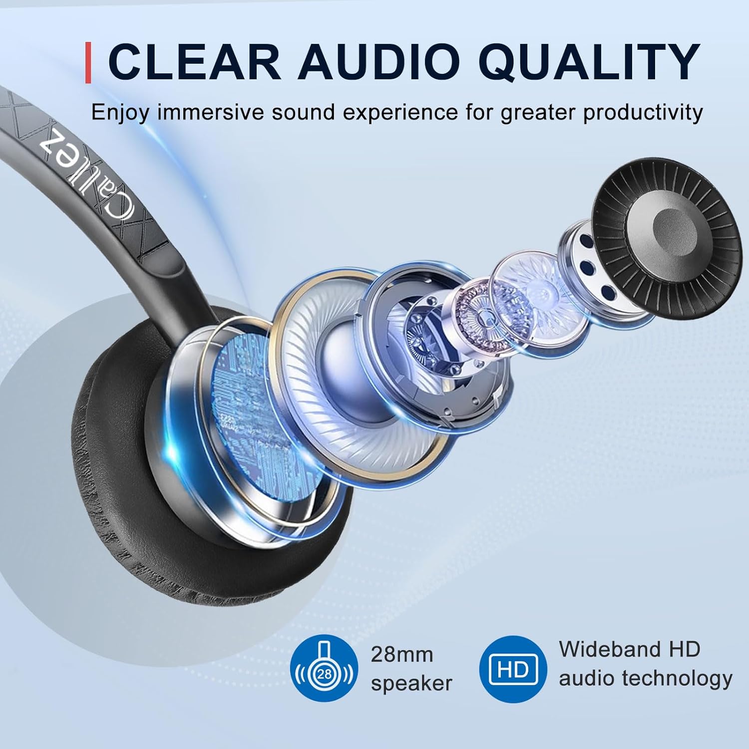 Callez USB Headset with Mic, Computer Headset with ENC Dual Noise Cancelling Microphone & MS Teams Call Button, Wired Mono Headphones for PC Laptop Mac Teams Zoom Home Office Work - Image 4