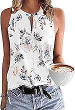 WNEEDU Womens Sexy Sleeveless Tank Tops Summer Elegant V Neck Vest Top Ladies Loost Fit Trendy Shirts Blouse