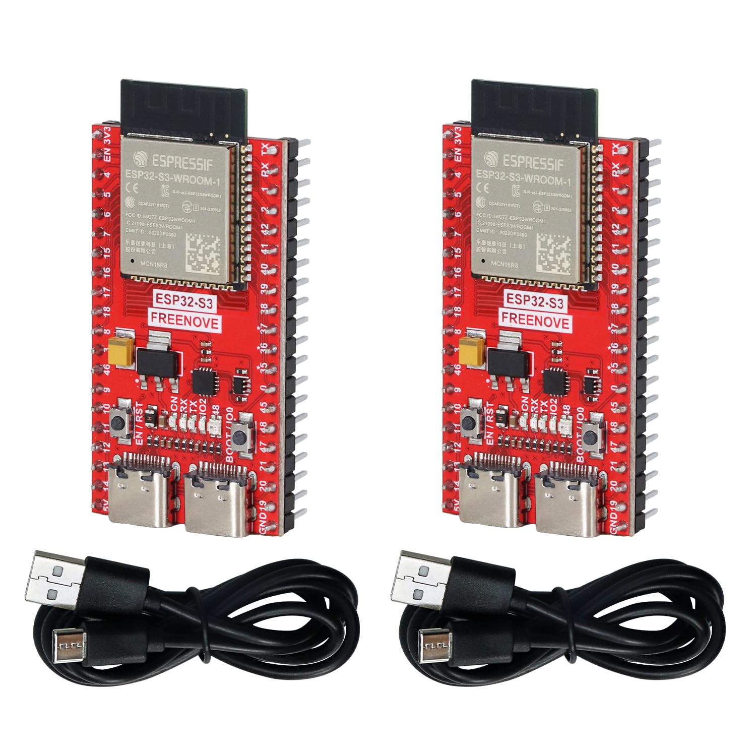 Freenove ESP32 ESP32-S3 開発ボードキット（16 MB フラッシュ）（2パック） | デュアルコア32ビット240MHzマイクロコントローラー、USB-OTG WiFi+BT、Python C コード、例プロジェクトチュートリアル