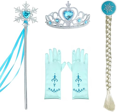 Miniatura 3 de Disfraces de princesa para niñas pequeñas, fiesta de cumpleaños con peluca, corona, maza, guantes, accesorios de 3 a 10 años