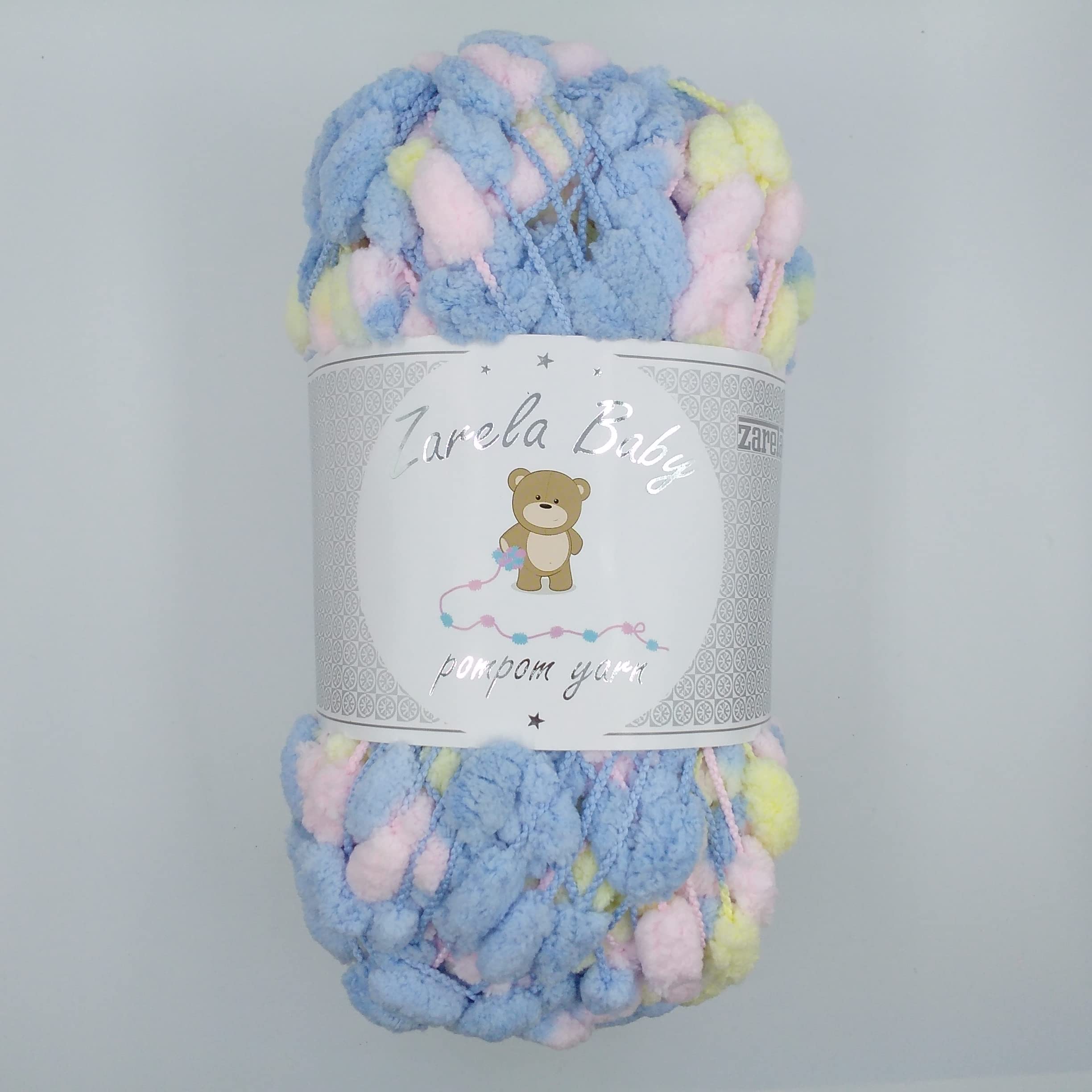 Zarela Baby Pom Pom Yarn Wool (28 Yellow-Pink-Blue) — image 1