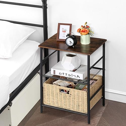 Miniatura 18 de VECELO Mesa consola industrial con 2 cestas de mimbre de almacenamiento, mesas de sofá estrechas rústicas para pasillo, sala de estar, pasillo,