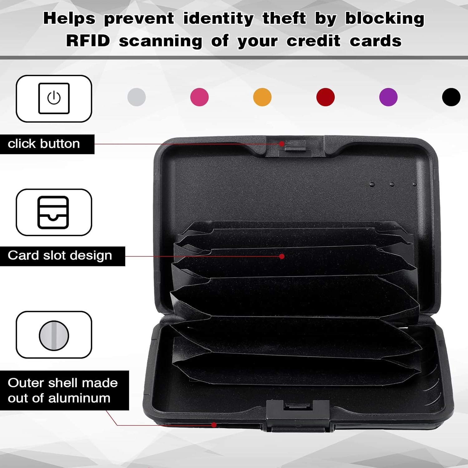 24 Pcs Aluminum Wallet Credit Cards Holder Slim Mini RFID Scanning Blocking Credit Card Protector Hard Business Credit Card Case Metal ID Organizer with 6 Slots for Women Men Storage, Assorted Colors - Image 3