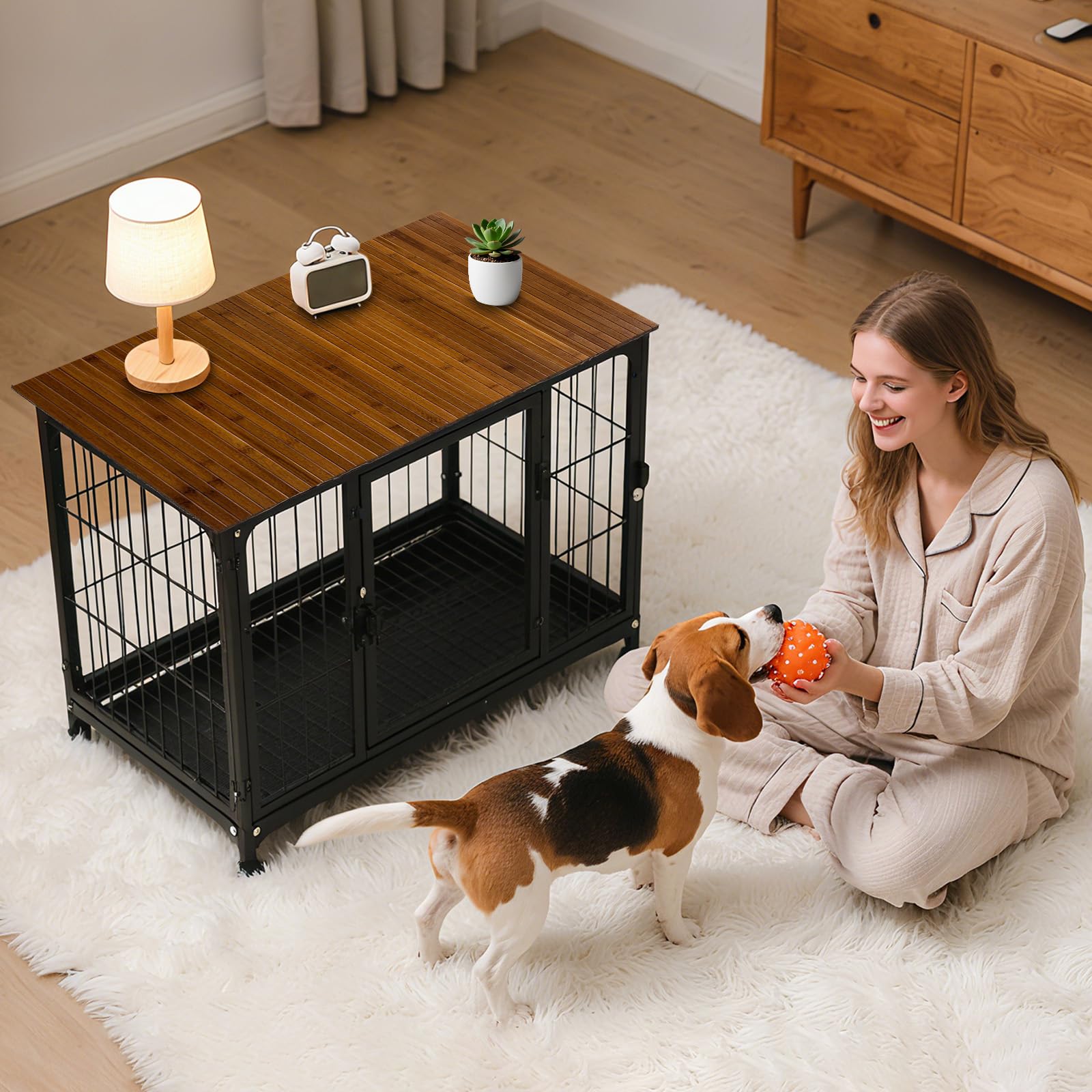42 x 28 inch dog crate topper wood - dog kennel topper bamboo top for 42 inch crates, pet crate furniture table cover, decorative wooden platform for small dog cage, home decor pet accessories