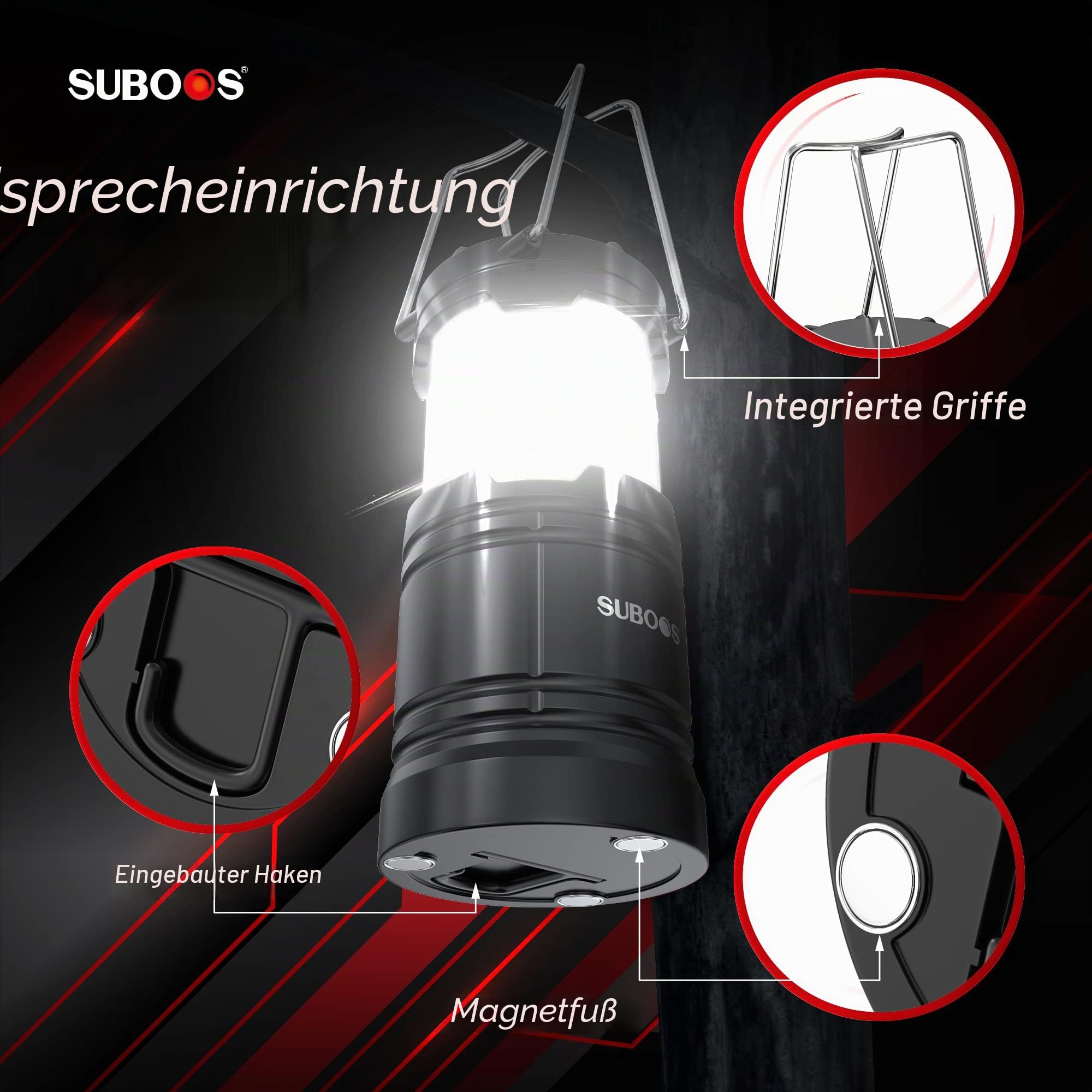 Campinglampe Aufladbar, Hybrid Licht Solar & AA Batteriebetriebene LED Camping Lampe, Integrierter Aufhängehaken & Magnetfuß, für Outdoor, Survival & Stromausfälle(2 Stück)