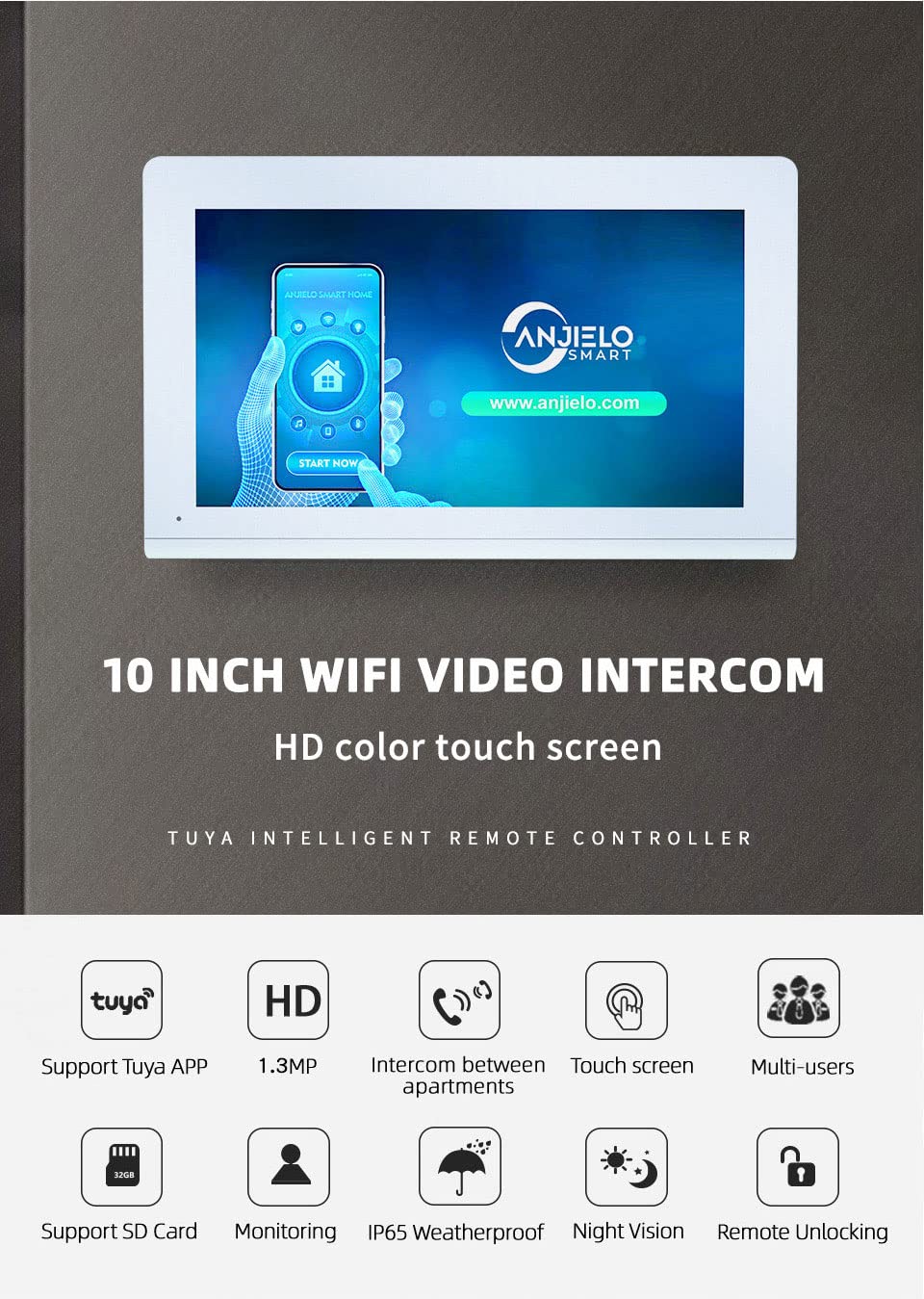1080p videodeurbel met 10 inch touchscreen, video-deurbel-intercominstallatie, ondersteuning van automatische opname, PIR-bewegingsdetectie, toegangskaart, ontgrendeling (zwart) (2 1080p videodeurbel met 10 inch touchscreen, video-deurbel-intercominstallatie, ondersteuning van automatische opname, PIR-bewegingsdetectie, toegangskaart, ontgrendeling (zwart) (2