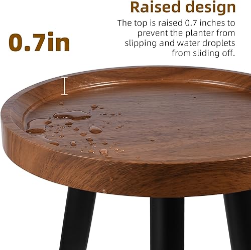 Miniatura 2 de Soporte para plantas para interiores, mesa de madera de nogal de mediados de siglo, soporte alto de metal resistente, mesa auxiliar redonda moderna
