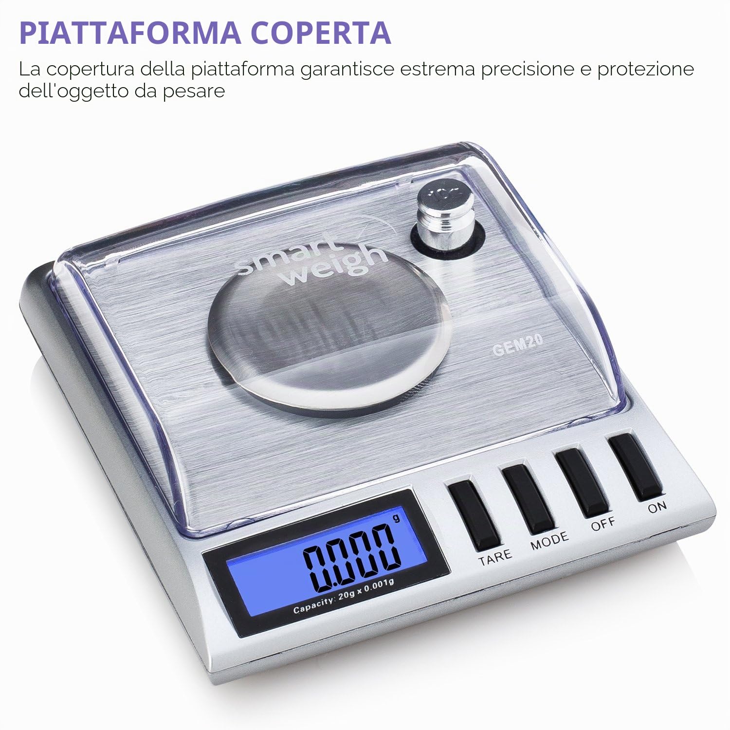 Smart Weigh Bilancia per Gioielleria di Alta Precisione al Milligrammo, 20 x 0,001g, con Funzione Tara, Pesi di Calibrazione e Pinzette Incluse